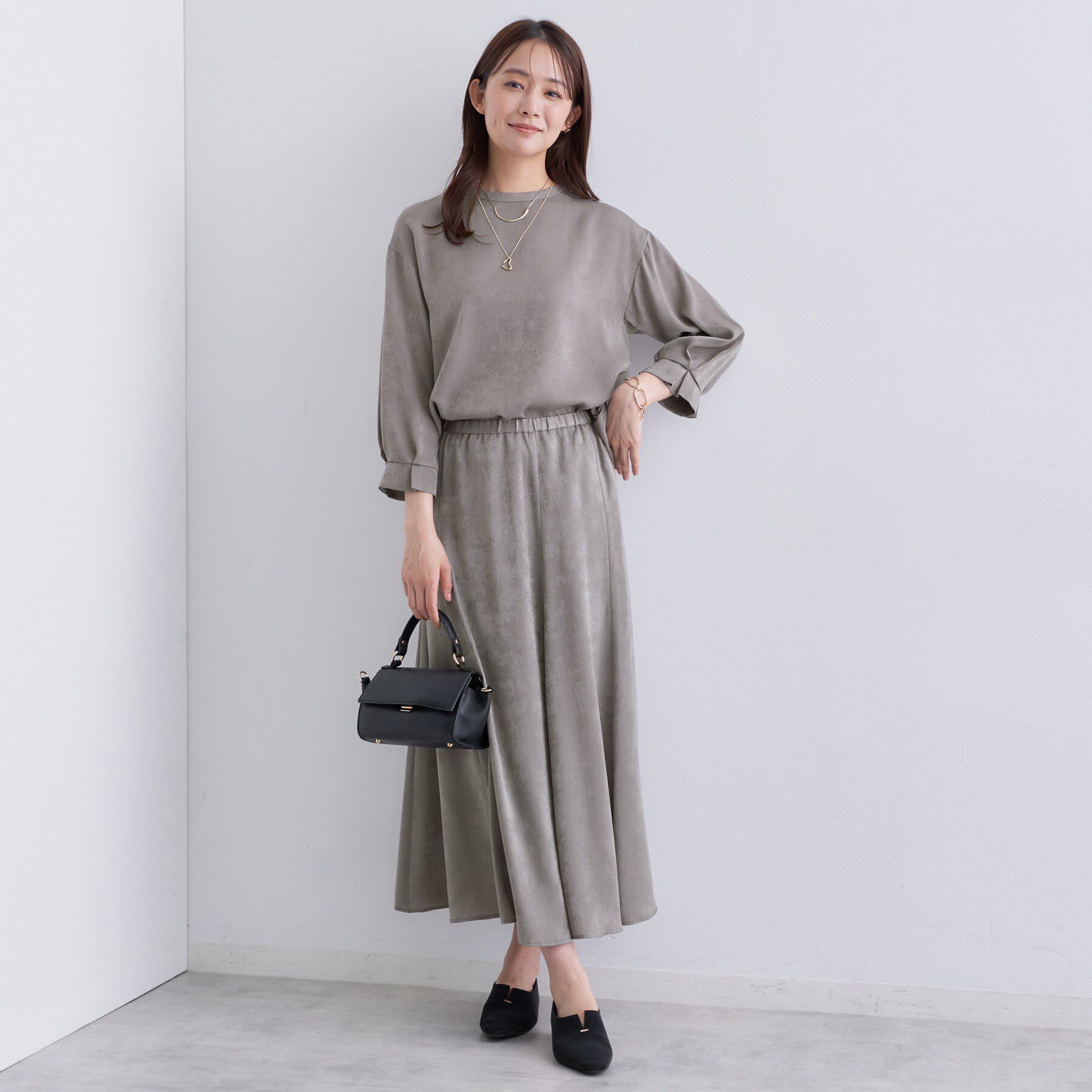 INDIVI「【セットアップ可能】スエード調サテンブラウス」|シャツ・ブラウス|