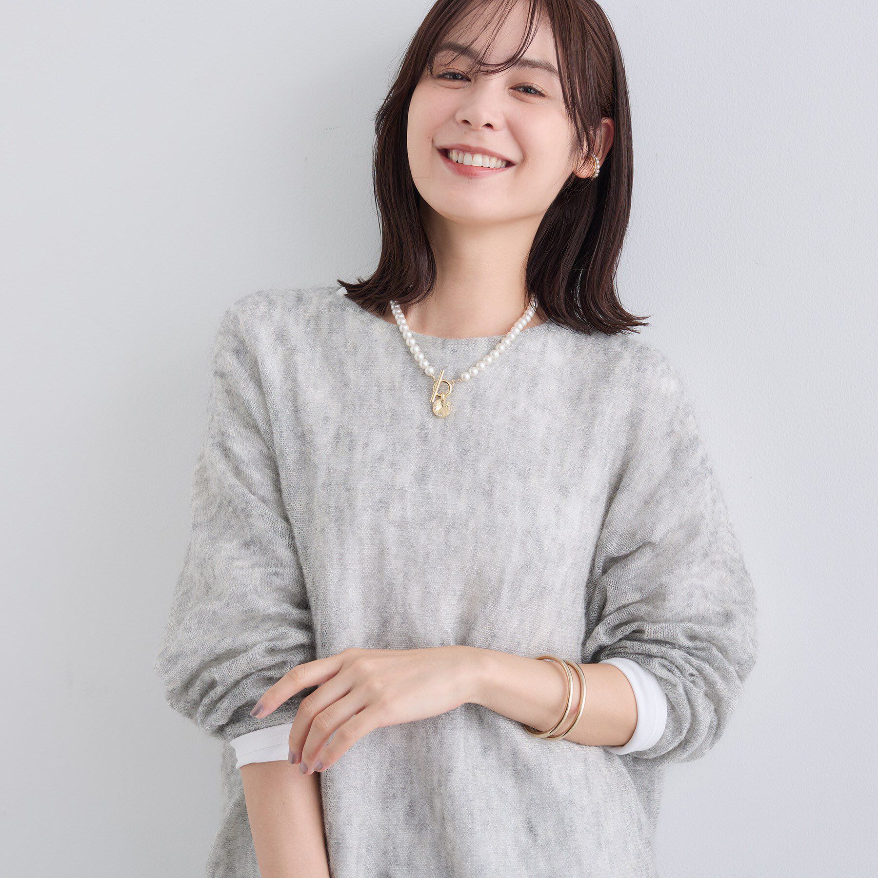 INDIVI「【キッドモヘヤ素材】ラウンドヘムニット」|ニット・セーター|ライトグレー(911