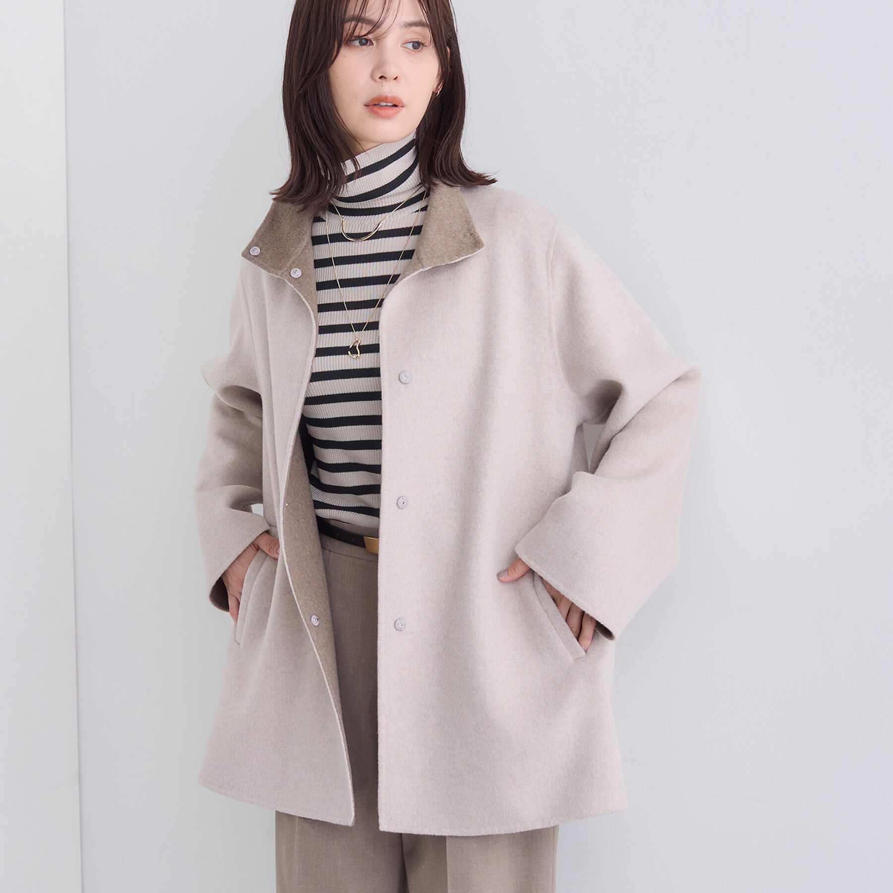 INDIVI「【配色デザイン／ミドル丈】ウールリバー テントラインコート」|その他|