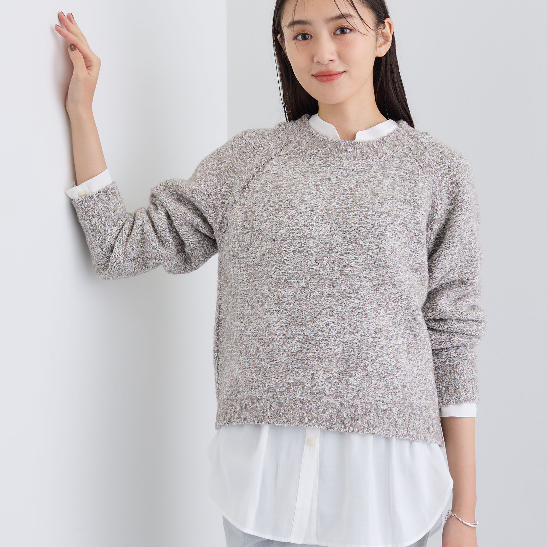 INDIVI「【洗える／ラメ／意匠感】ミックスブークレニット」|ニット・セーター|