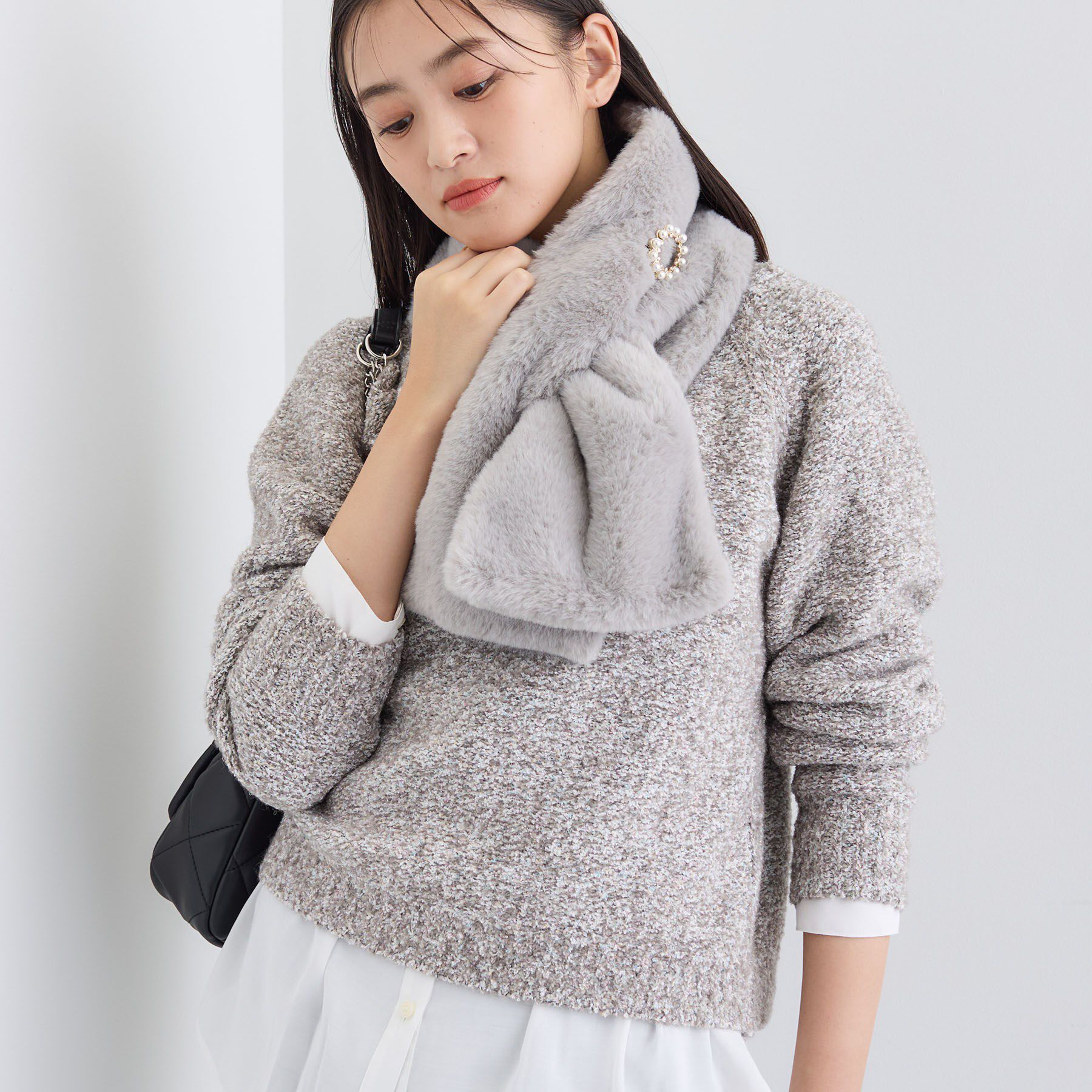 INDIVI「【洗える／ラメ／意匠感】ミックスブークレニット」|ニット・セーター|ピンクベージュ(45