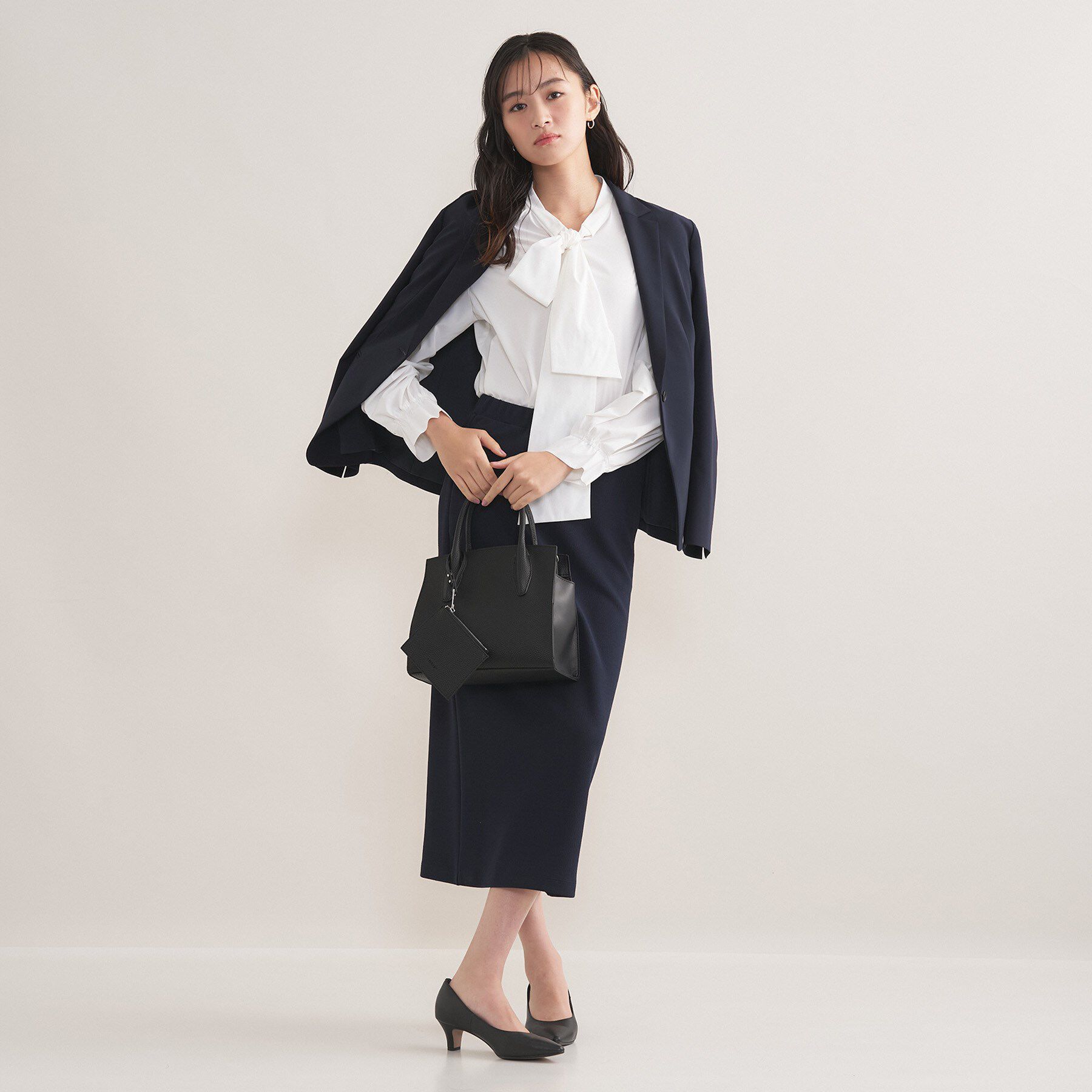 INDIVI「【2点セット／洗える】ツイードジレ＆ボウタイブラウス」|その他|