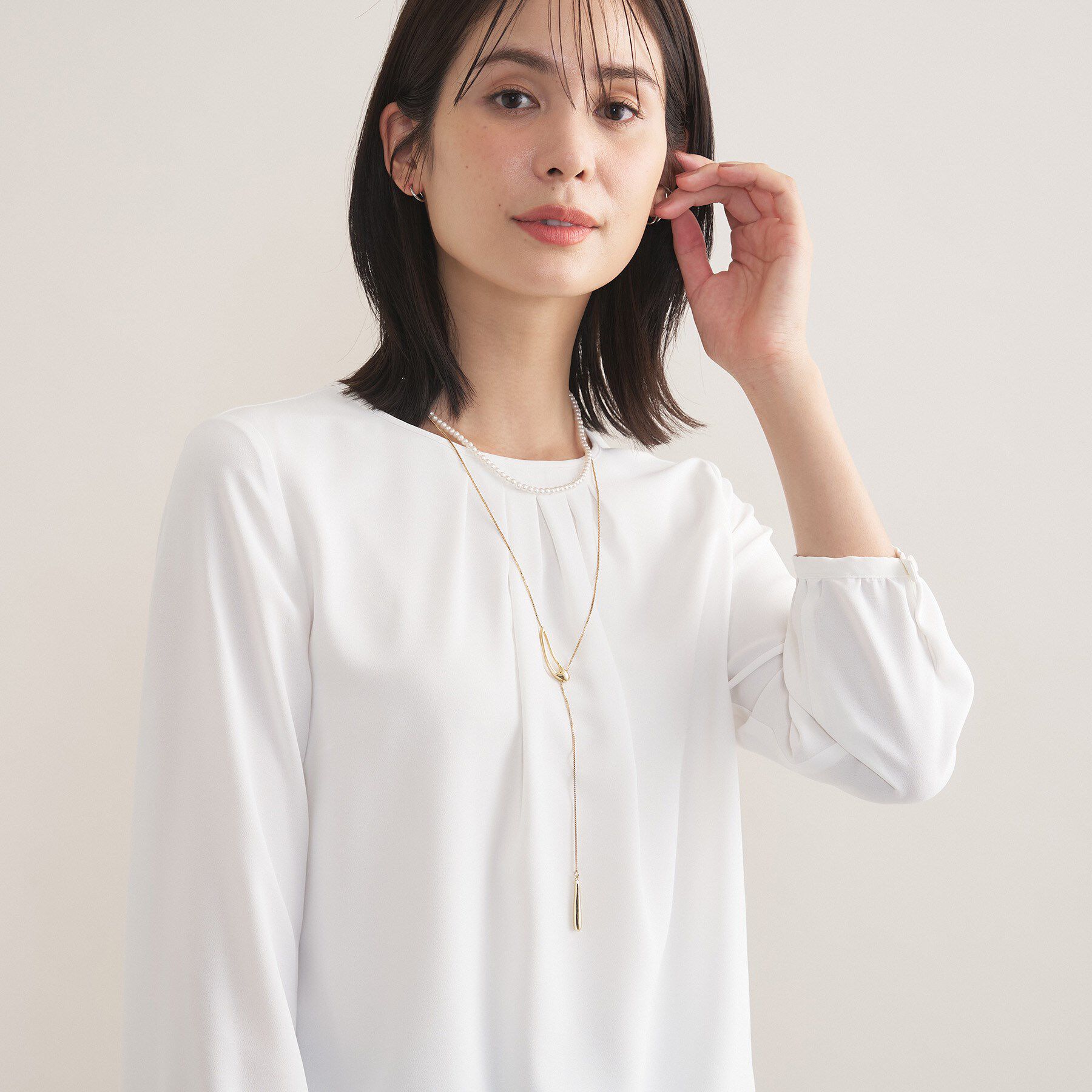 INDIVI「【洗える／透けにくい】ダイヤ柄プリントブラウス」|シャツ・ブラウス|