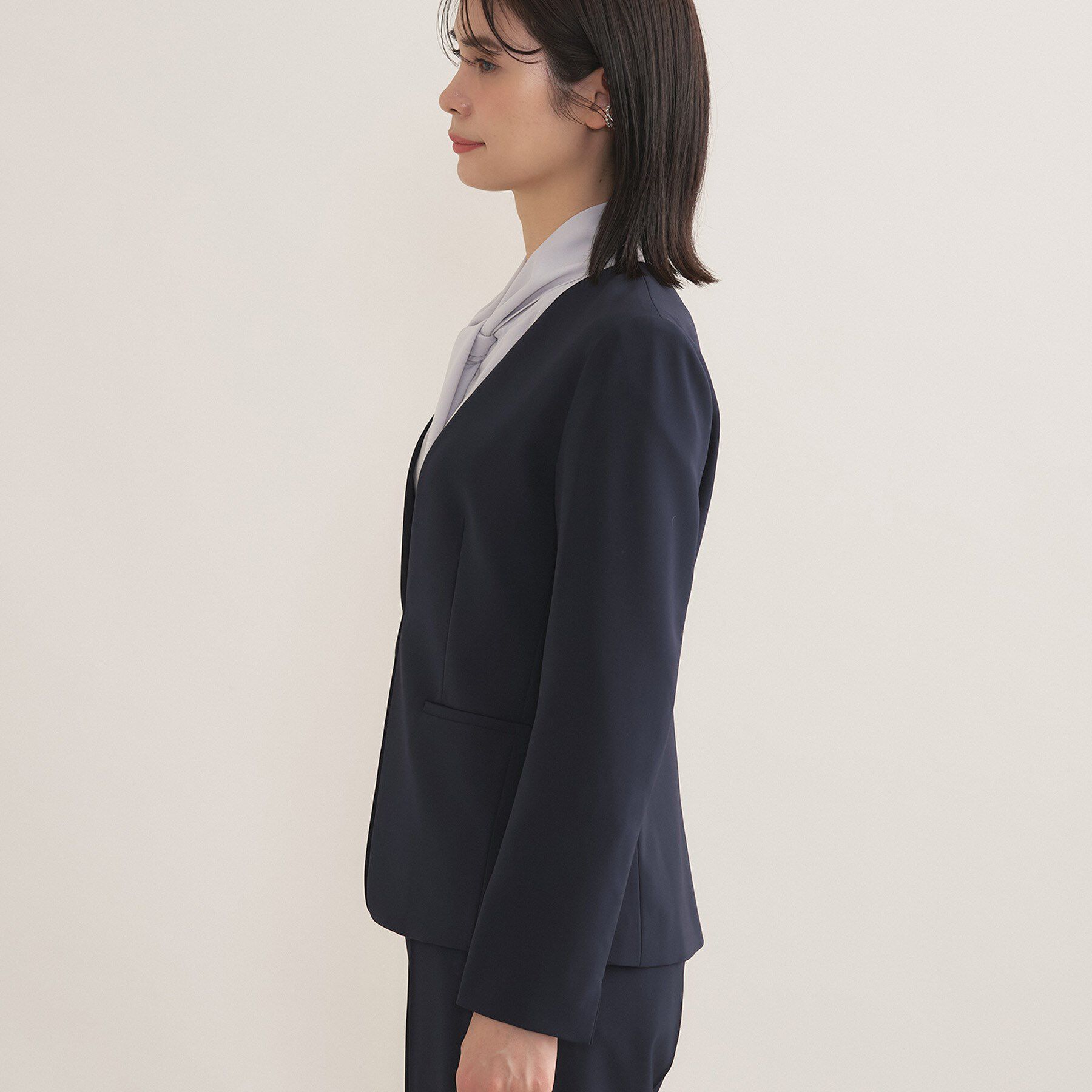 INDIVI「【通勤スーツ／洗える】ストレッチカラーレスジャケット」|スーツ|