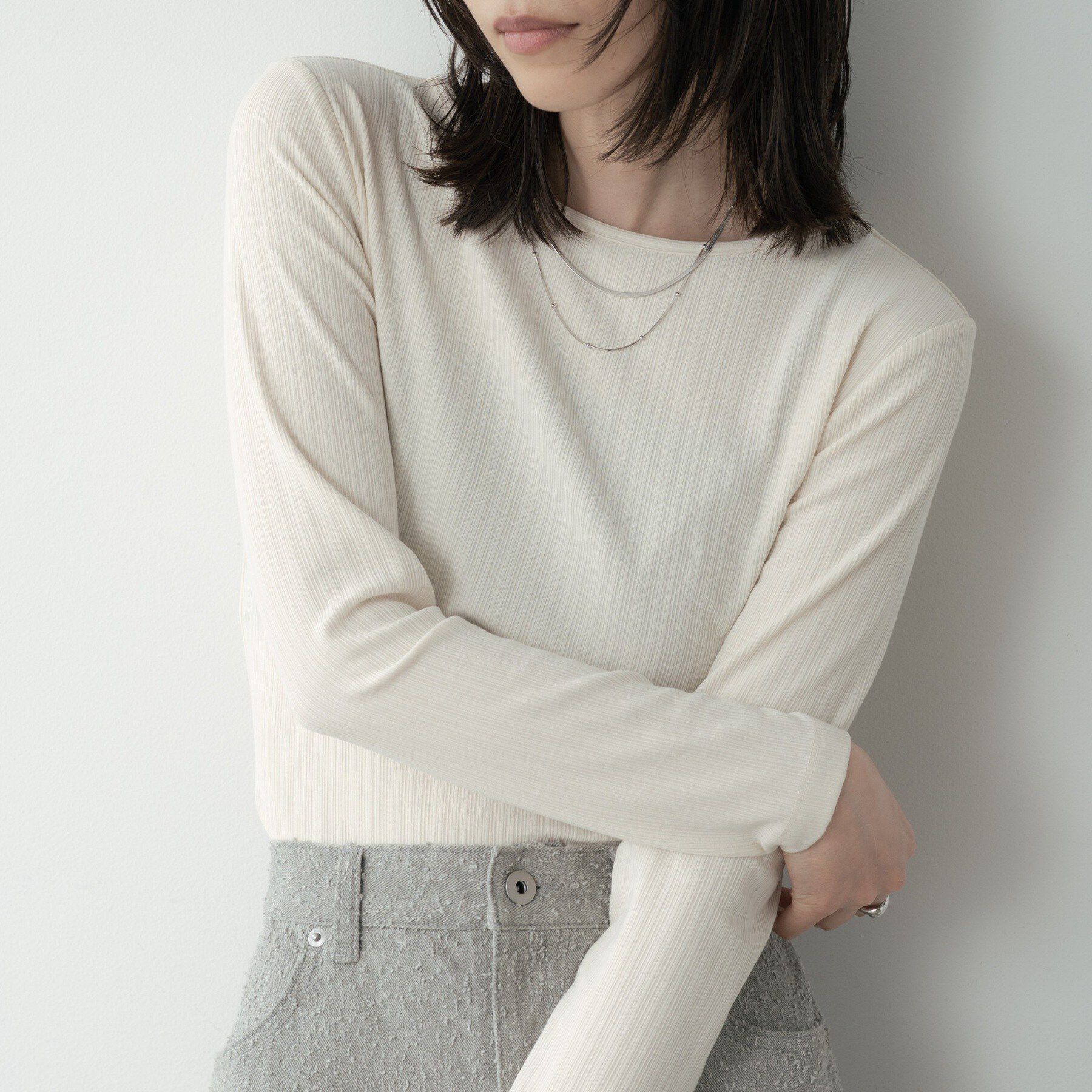 GALLEST「バックオープンリブ長袖Tシャツ」|Tシャツ・カットソー|オフホワイト(003