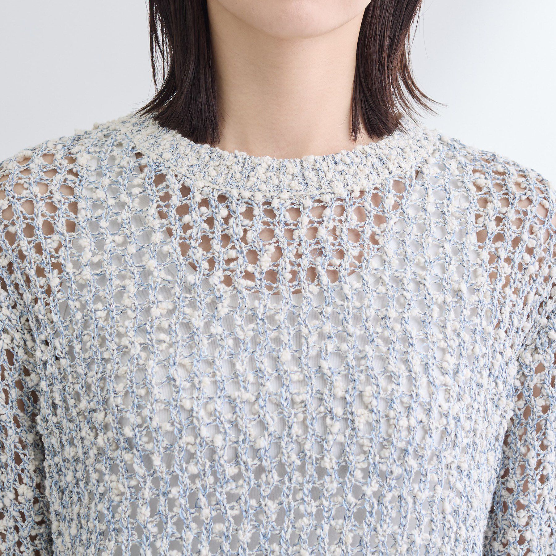 INDIVI「【洗える／ラメ混／5分袖】イタリア糸ファンシーヤーンニット」|ニット・セーター|