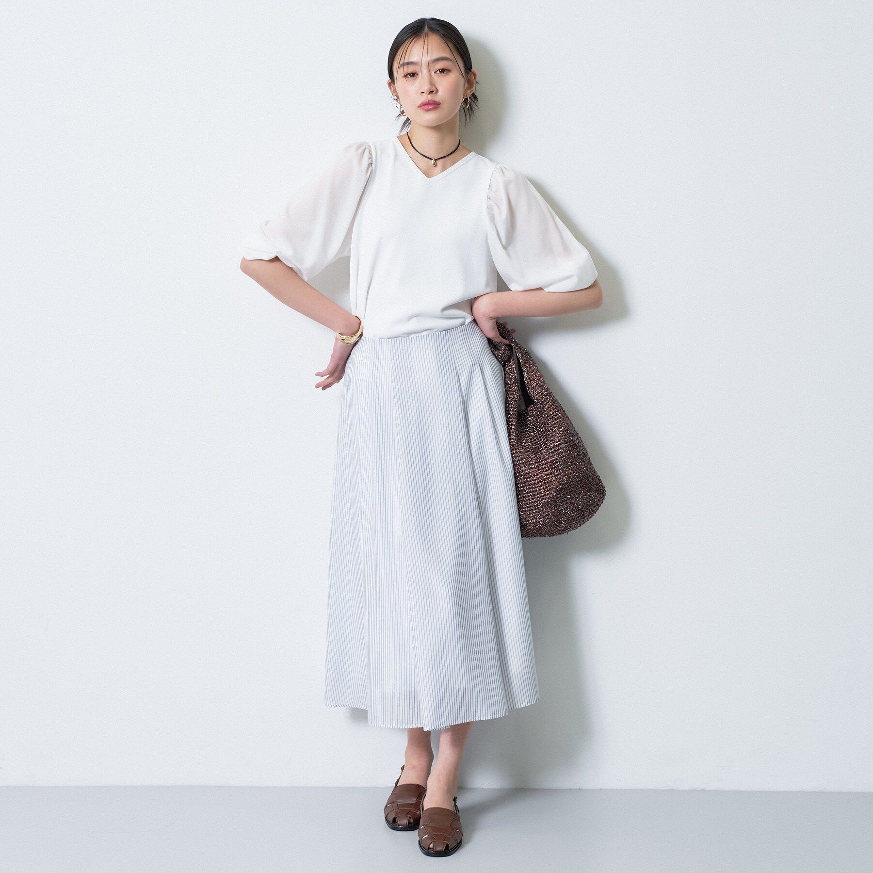 INDIVI「【洗える／袖丈調整可能】シャツコンビニット」|ニット・セーター|