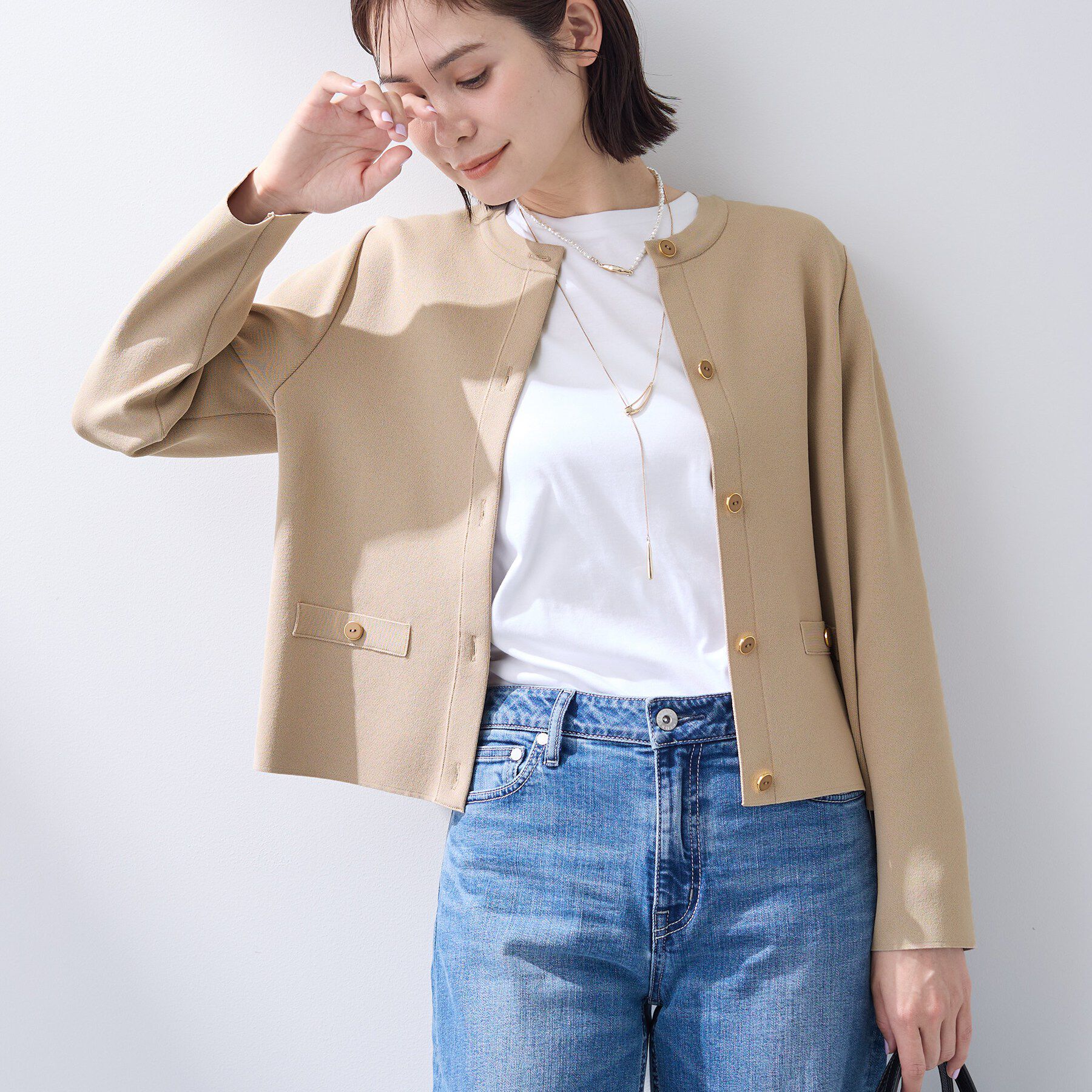 INDIVI「【洗える／SETUP可能】メタルボタンニットジャケット風カーディガン」|カーディガン|