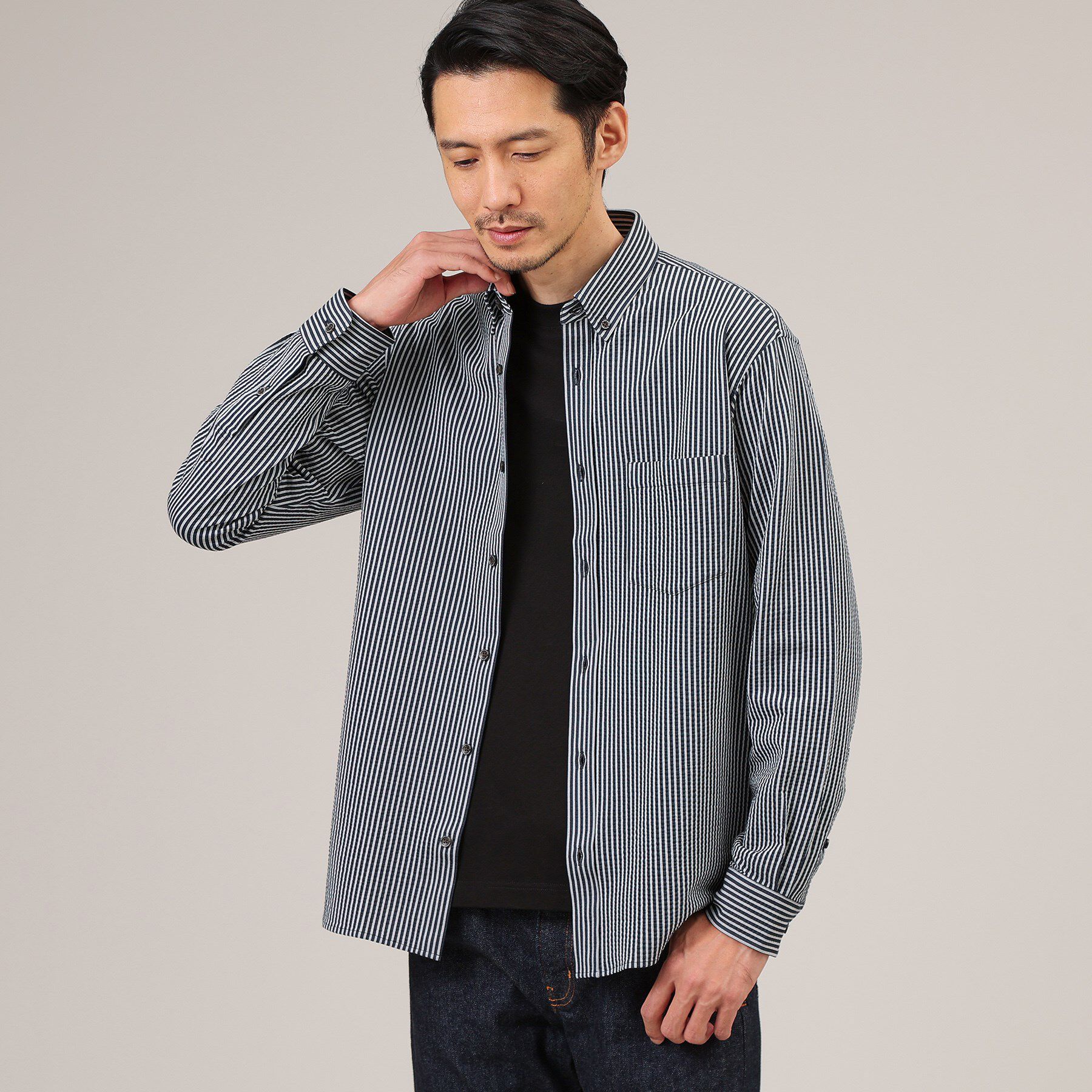 TAKEO KIKUCHI「【抗菌防臭/シーズンレス】シアサッカー ジャージシャツ」|シャツ・ブラウス|