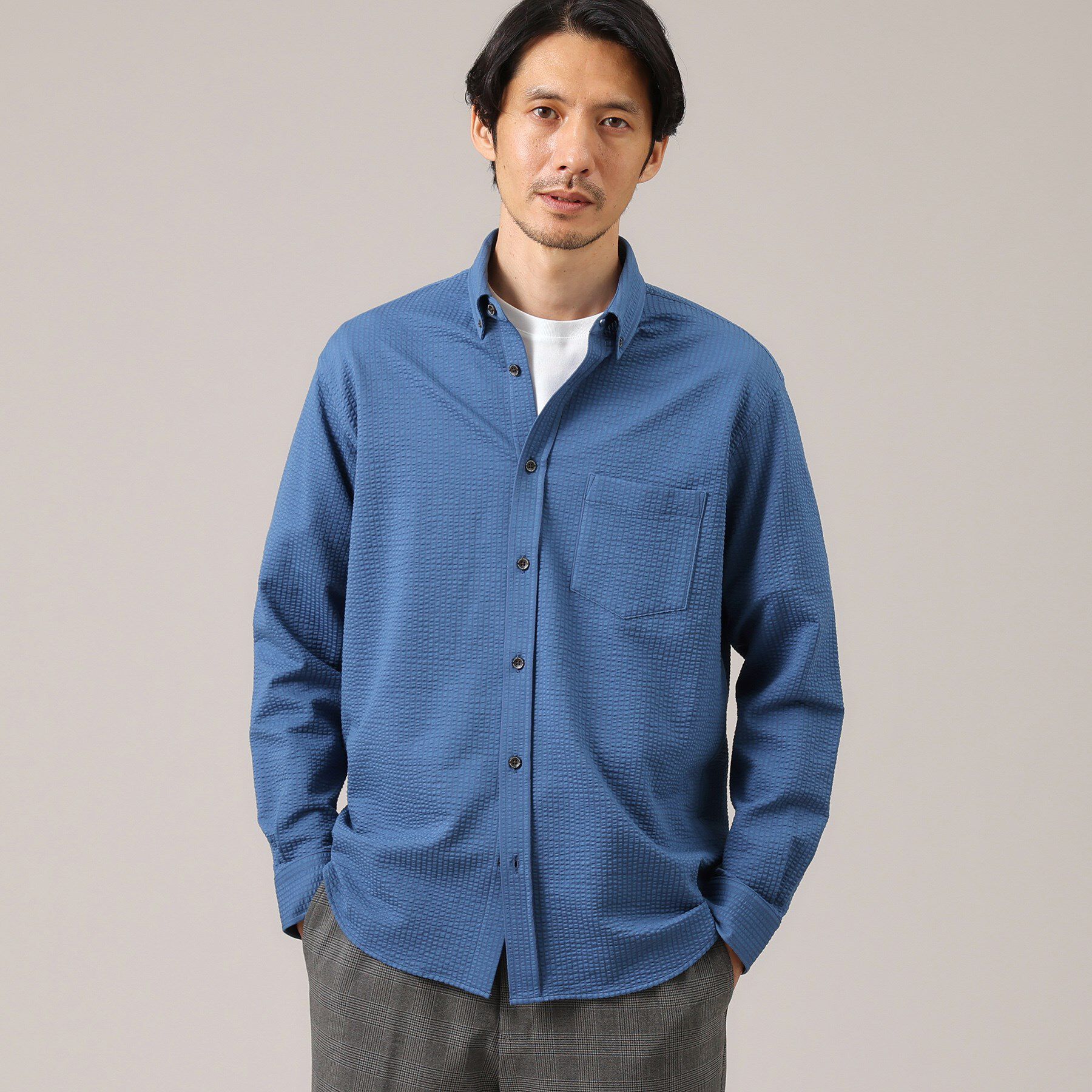 TAKEO KIKUCHI「【抗菌防臭/シーズンレス】シアサッカー ジャージシャツ」|シャツ・ブラウス|ﾌﾞﾙｰ(092)