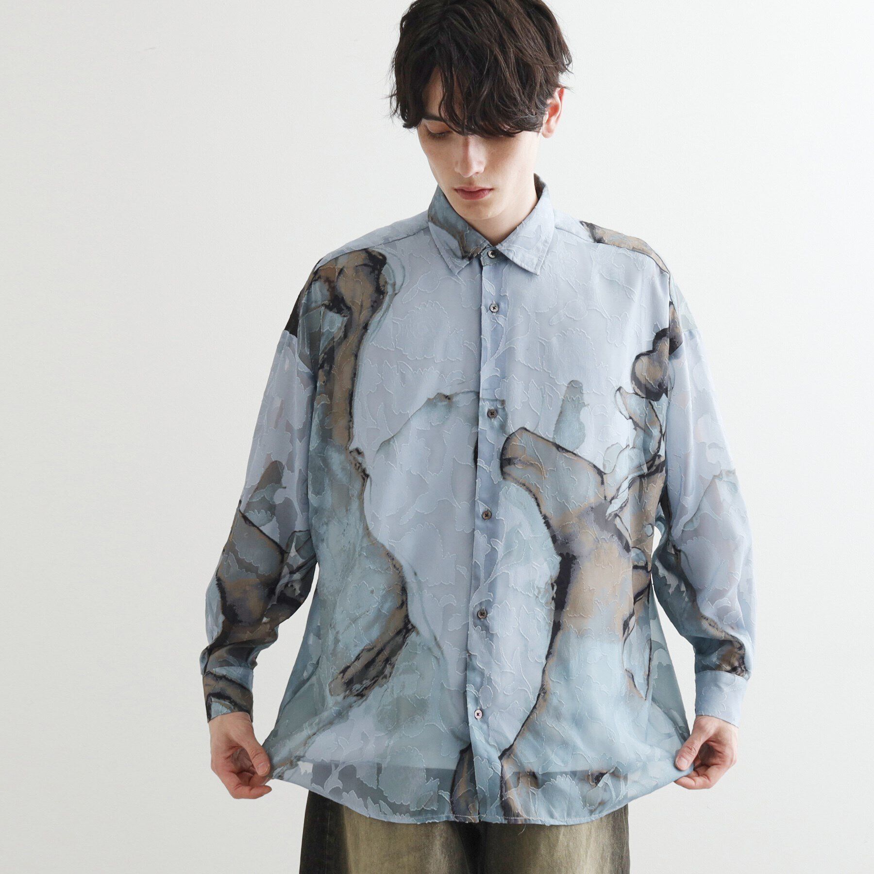 tk.TAKEO KIKUCHI「シアーフラワーシャツ」|シャツ・ブラウス|ブルー(491)