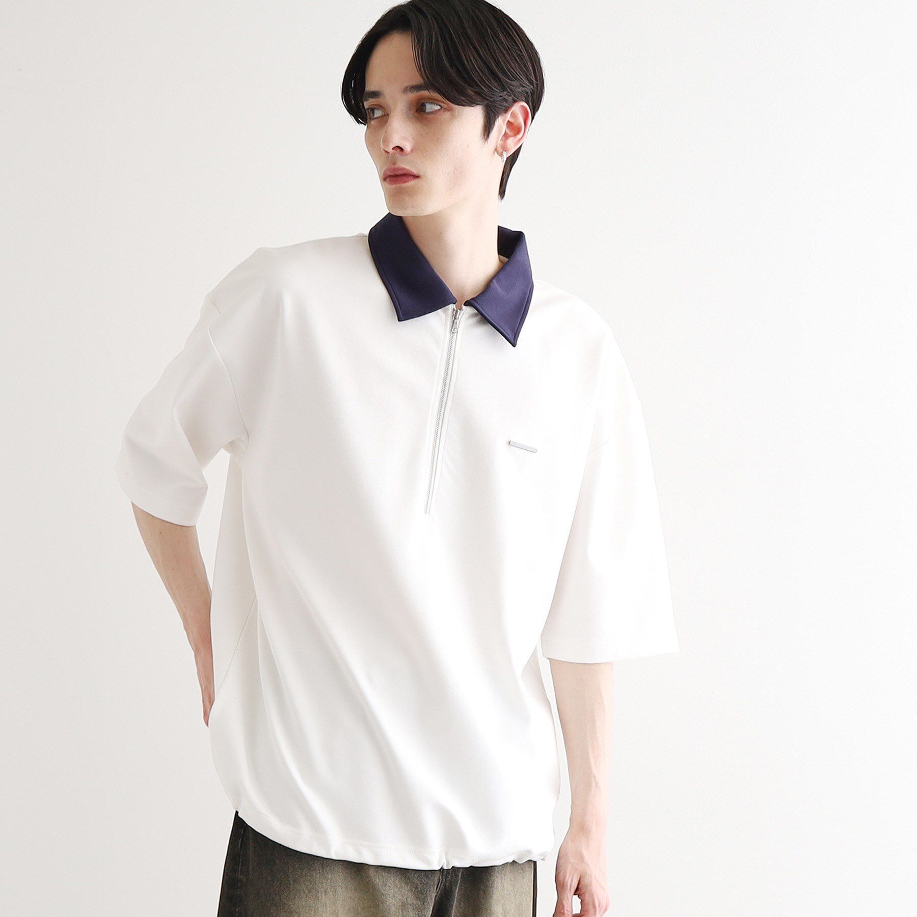 tk.TAKEO KIKUCHI「配色ハーフジップポロシャツ」|ポロシャツ|ホワイト(001)