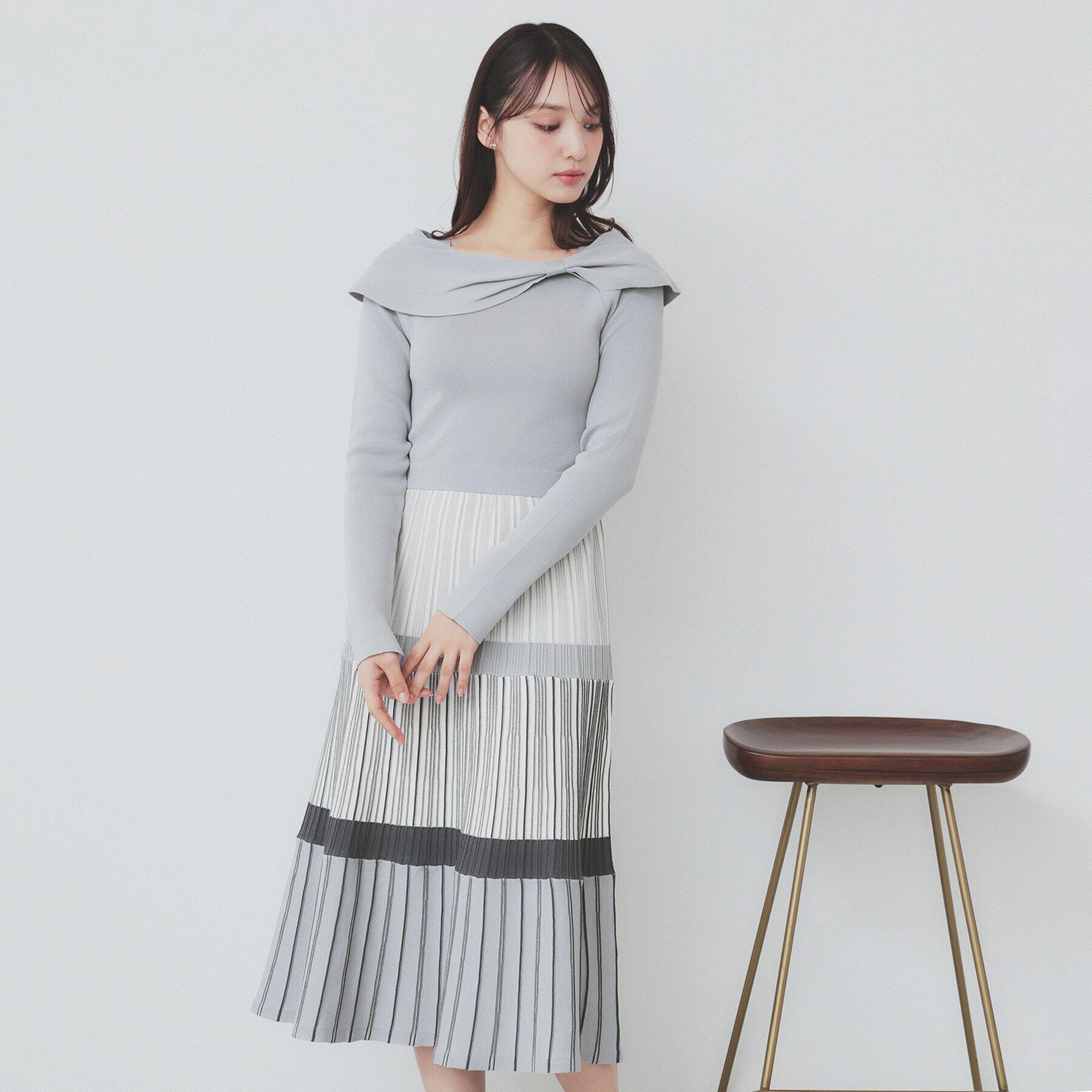 index「ランダムボーダーニットワンピース【洗濯機洗い可】」|ワンピース|