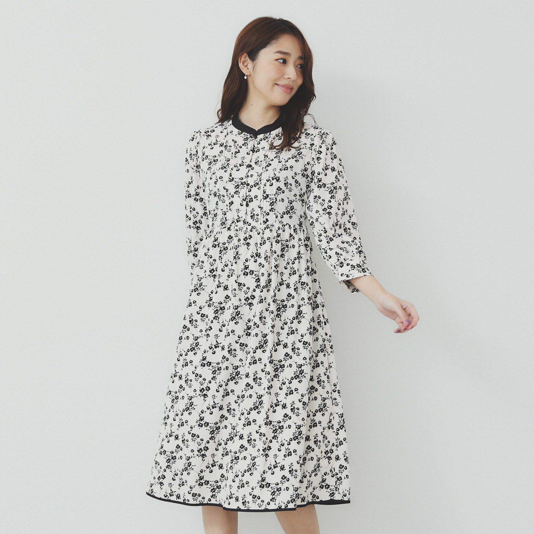 index「ミニフラワープリント バイカラーワンピース【洗濯機洗い可/イージーアイロン/防シワ】」|ワンピース|
