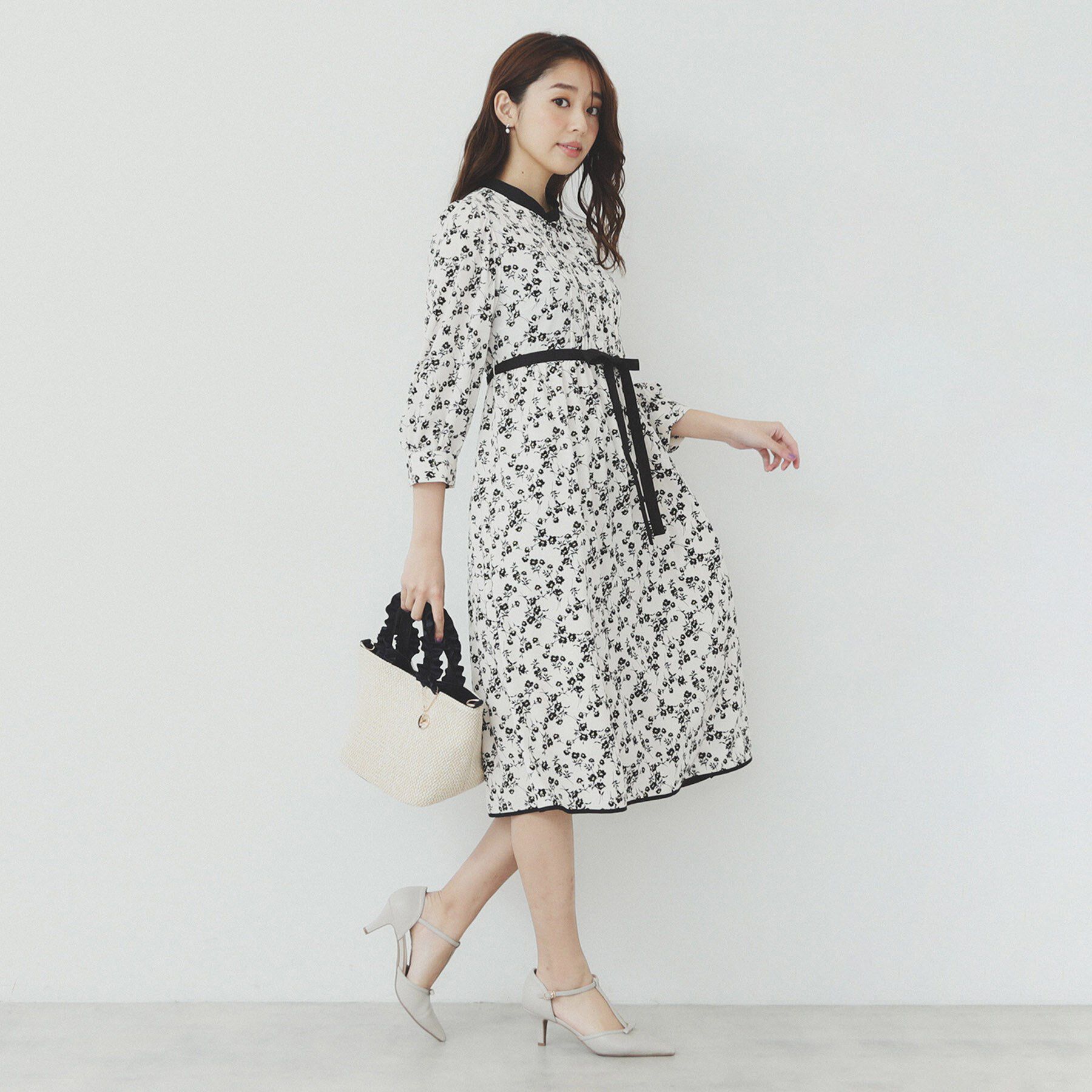 index「ミニフラワープリント バイカラーワンピース【洗濯機洗い可/イージーアイロン/防シワ】」|ワンピース|