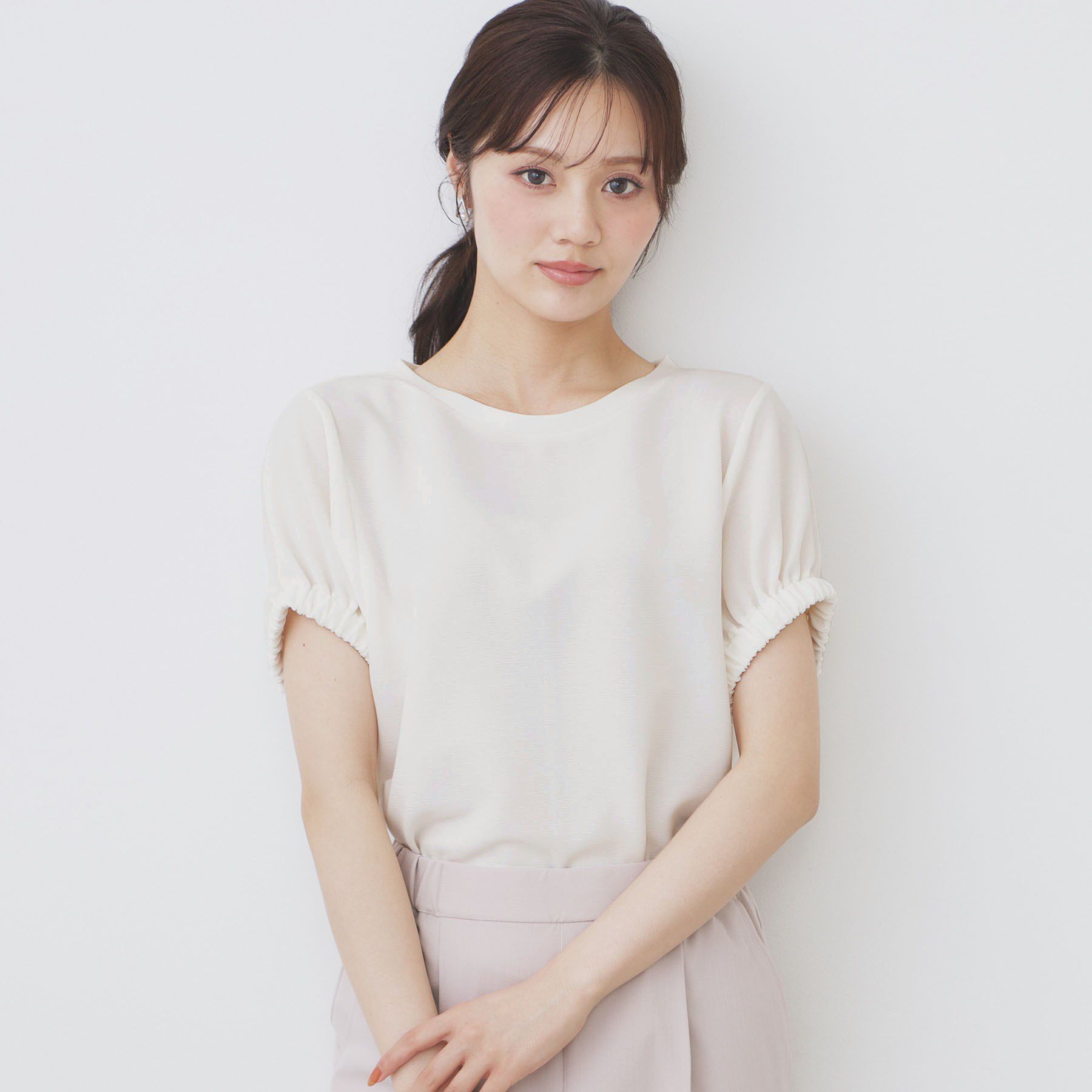 index「ドルマンショートトップス【洗濯機洗い可】」|Tシャツ・カットソー|オフホワイト(003