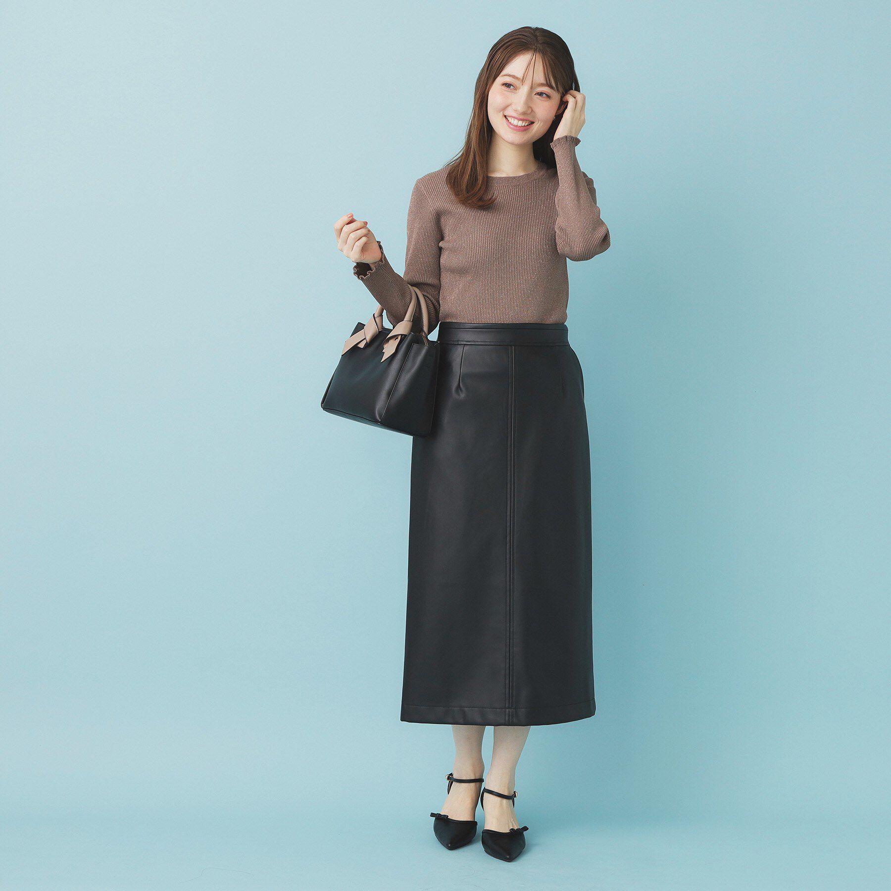 index「レザー調ストレッチAラインロングスカート【洗える】」|スカート|
