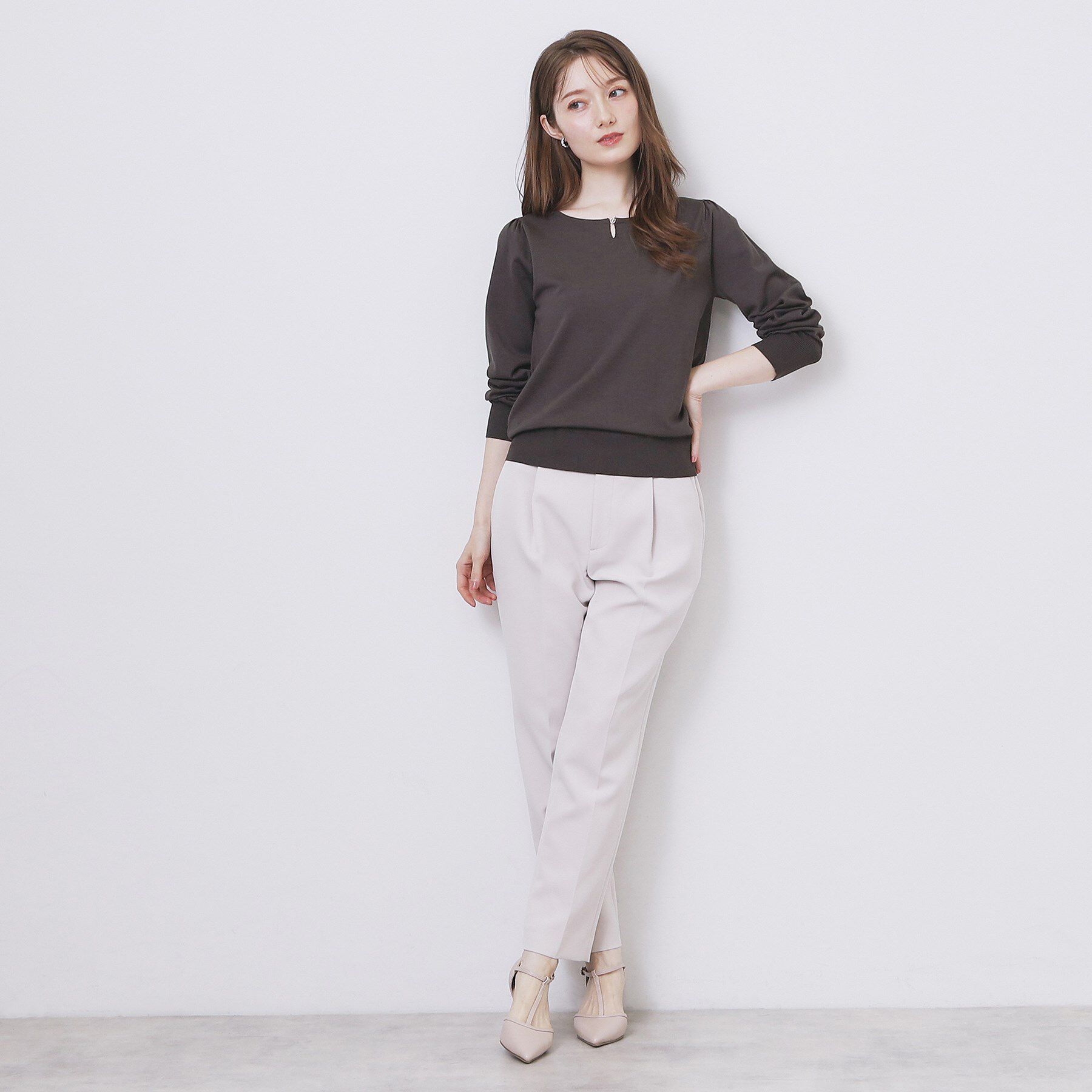 index「パール調パーツ付きクルーネックニット【洗濯機OK】《8col/XS～3L》」|ニット・セーター|