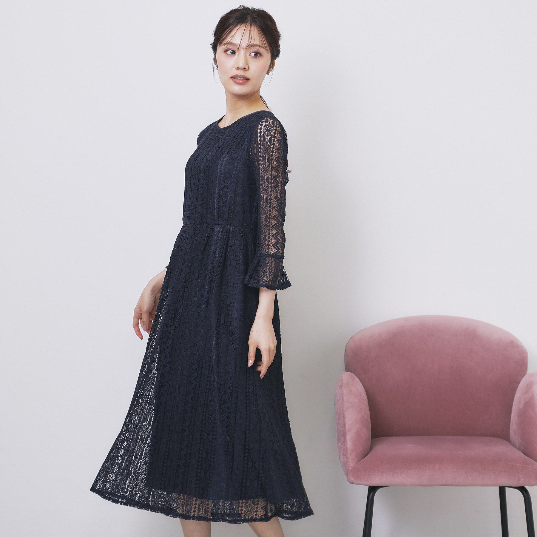 index「幾何ラインレースワンピース【洗濯機OK】」|ワンピース|