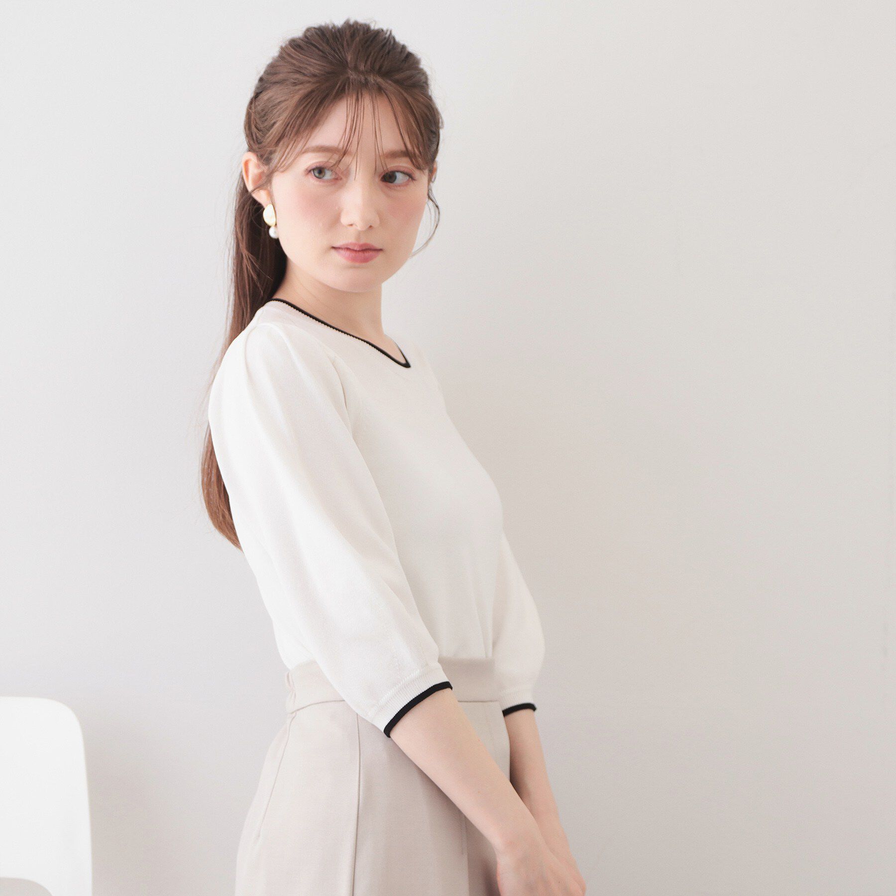 index「6分袖タックスリーブニット【洗濯機OK/UVケア】《XS～LL/9col》」|ニット・セーター|