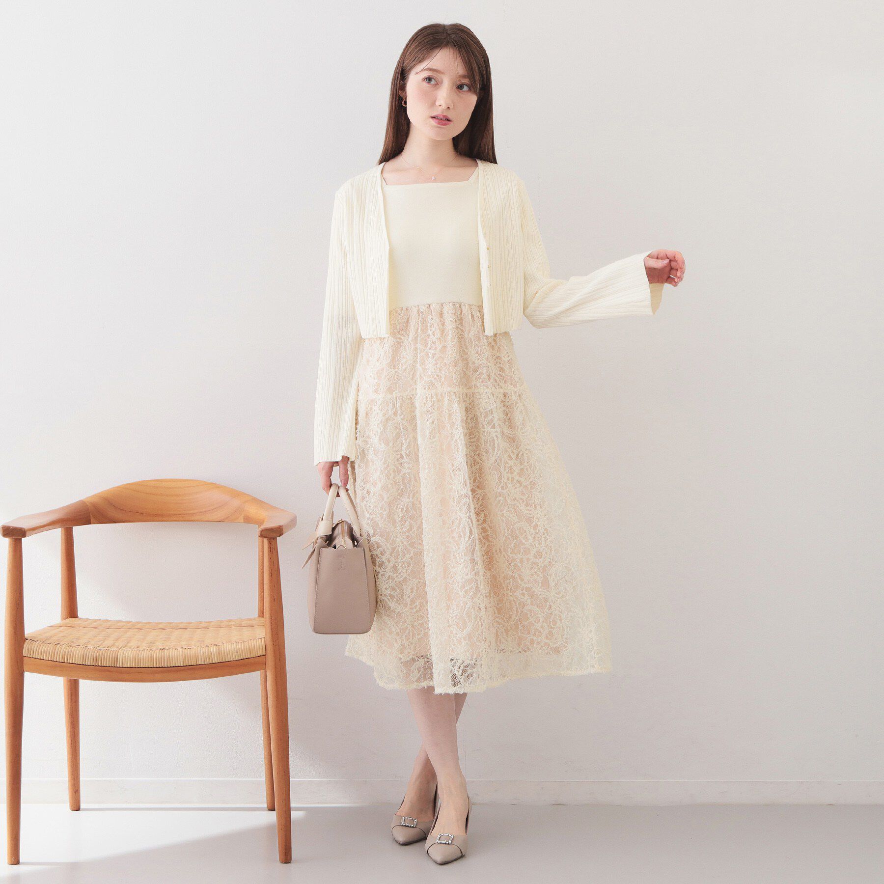 index「《ツインセット》カーディガン&times;ニットドッキングワンピース【洗濯機OK】」|スーツ|