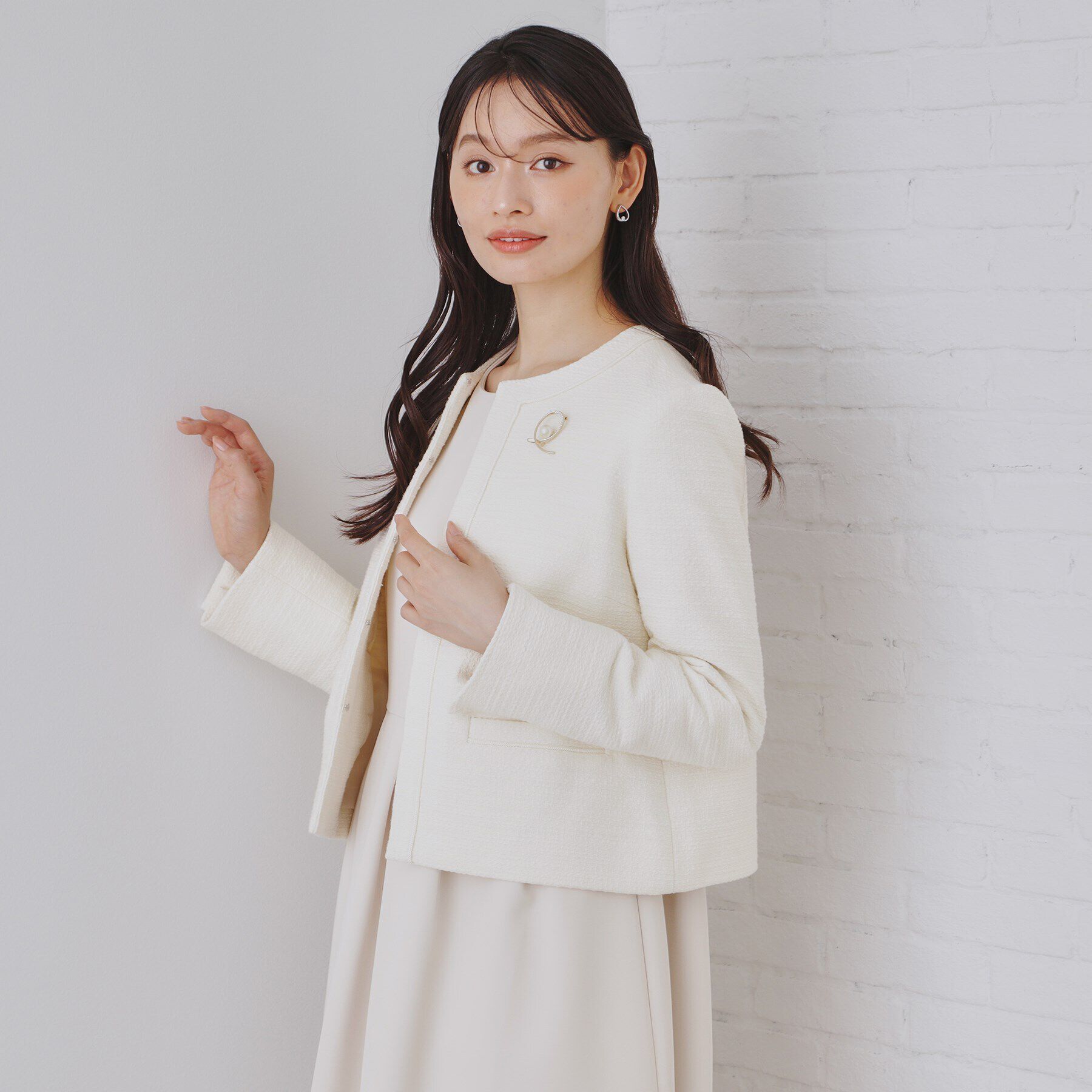 OPAQUE.CLIP「《通勤・セレモニー対応》コットンツイードジャケット」|ノーカラージャケット|