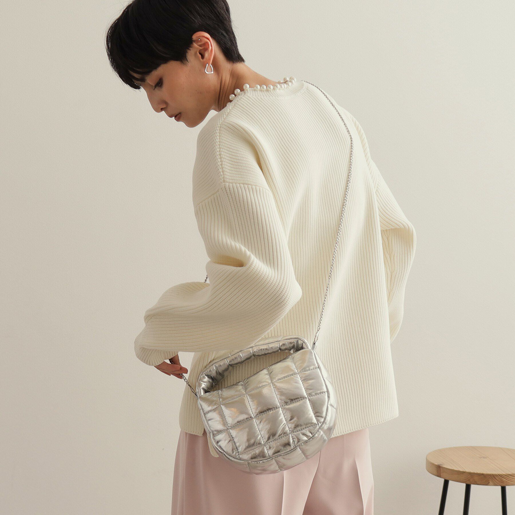 OPAQUE.CLIP「【2WAY】スクエアキルティングシャイニーミニショルダーバッグ」|ショルダー・メッセンジャー|シルバー(006)