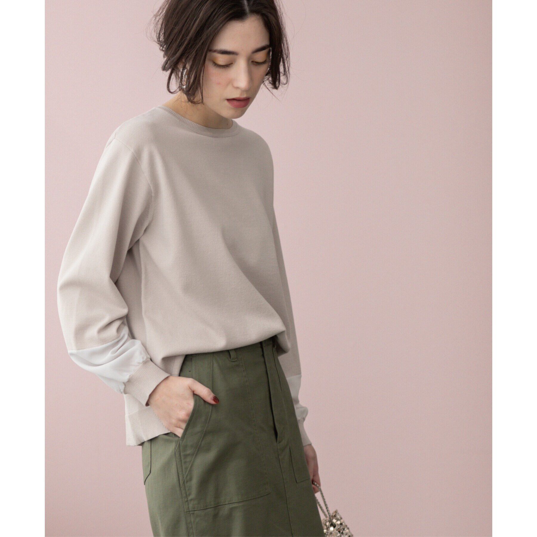 OPAQUE.CLIP「ジョーゼット切替スリーブニット【洗濯機洗い可】」|ニット・セーター|