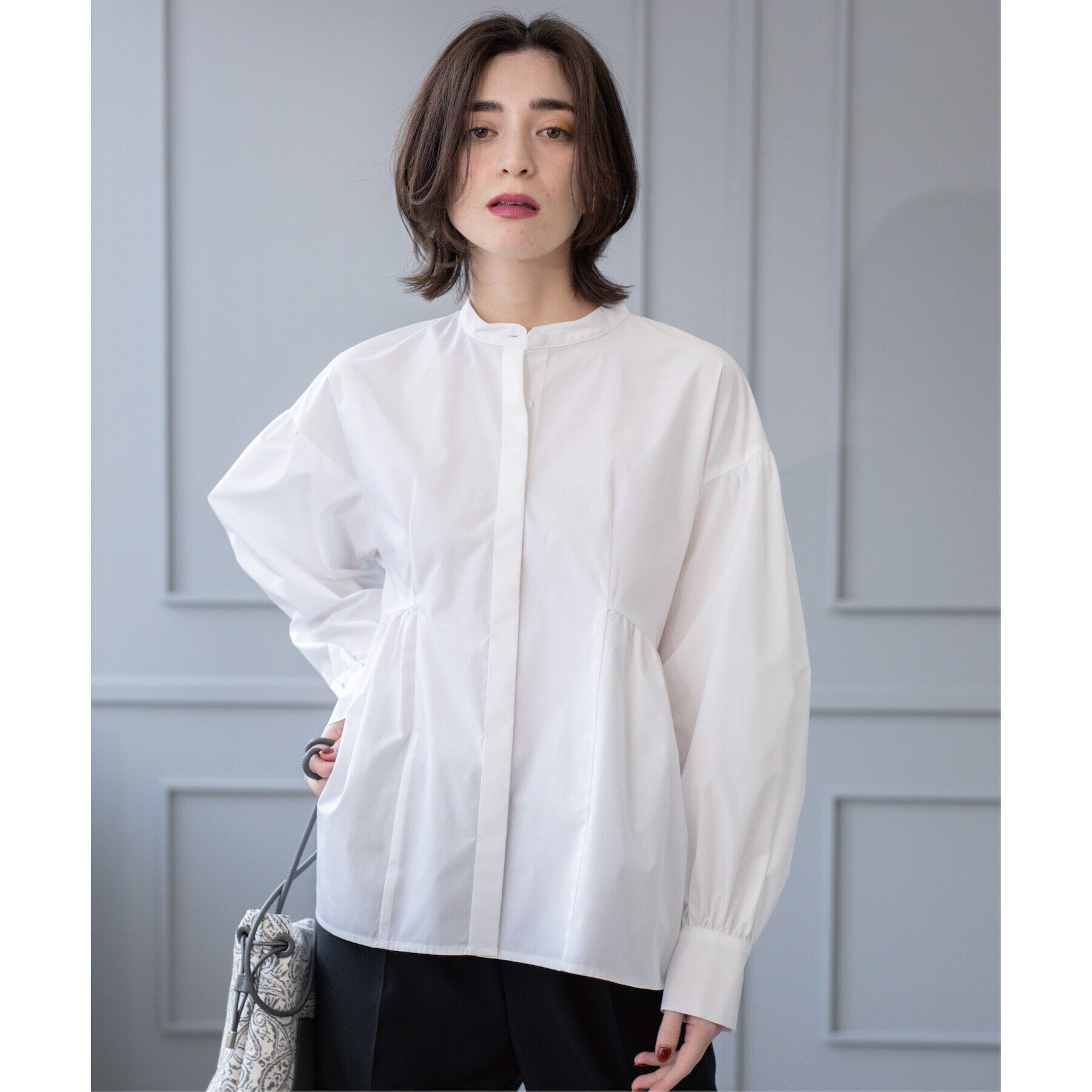 OPAQUE.CLIP「バンドカラーペプラムシャツ【洗濯機洗い可】」|シャツ・ブラウス|