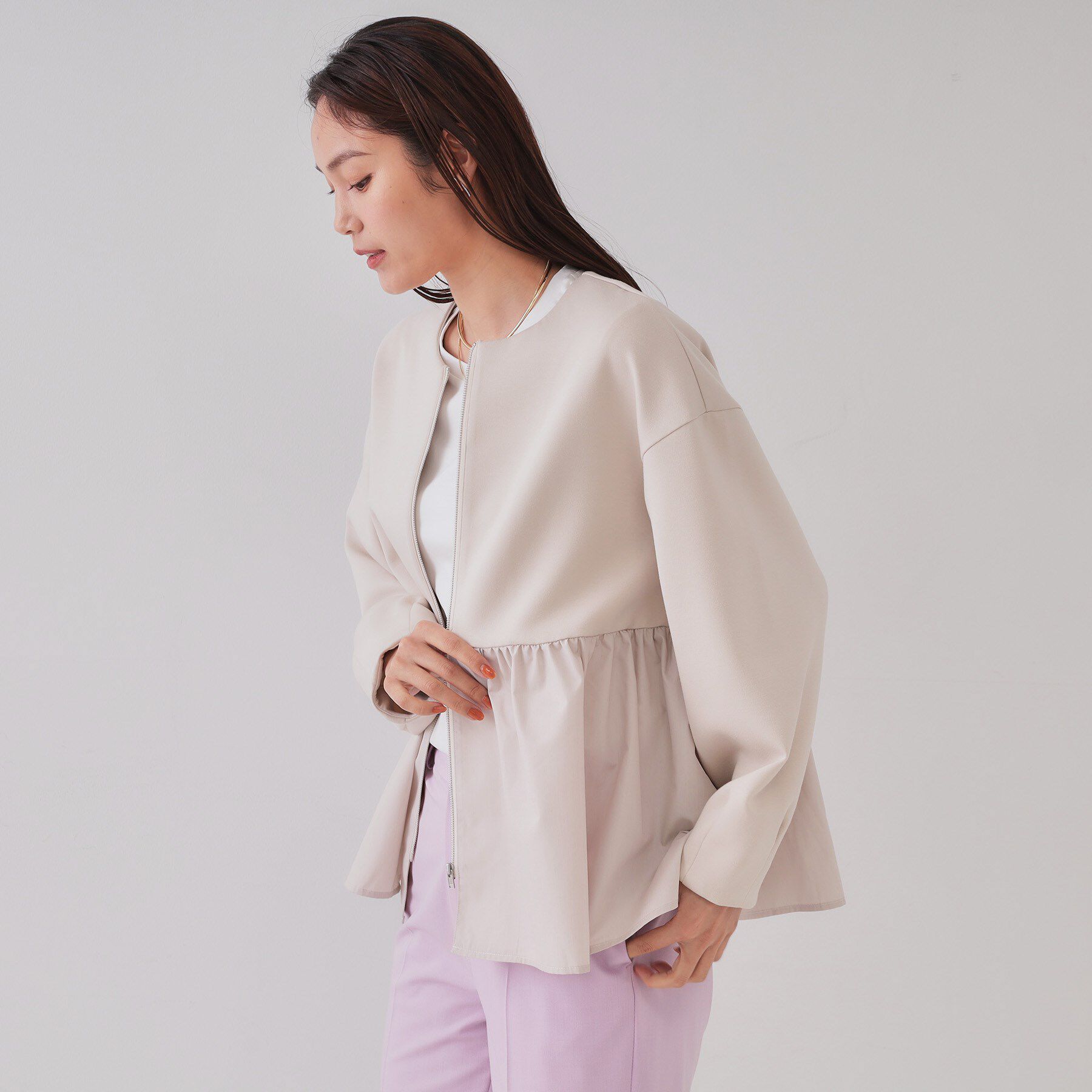 OPAQUE.CLIP「ペプラムドッキングZIPカーディガン【洗濯機洗い可】」|カーディガン|