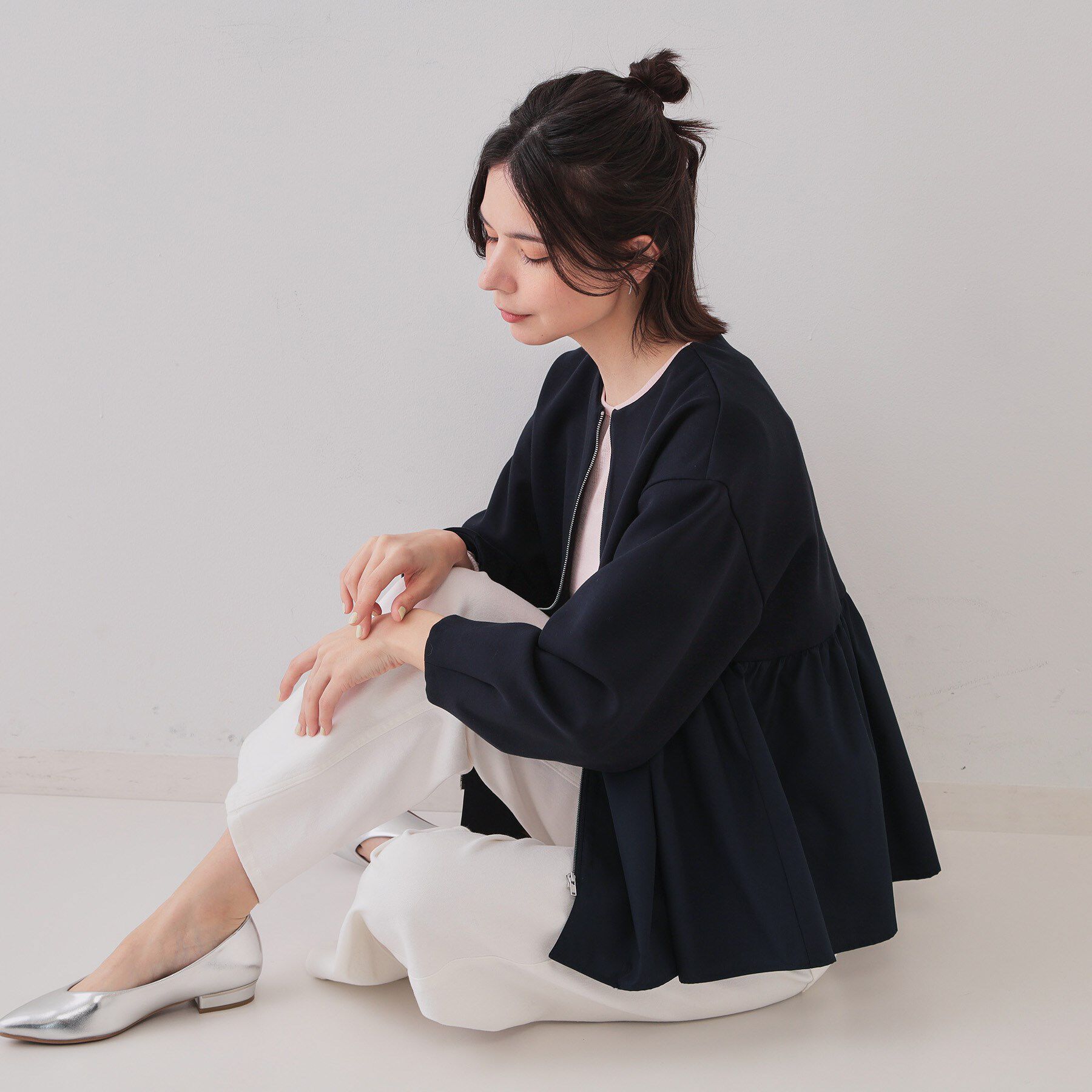 OPAQUE.CLIP「ペプラムドッキングZIPカーディガン【洗濯機洗い可】」|カーディガン|ネイビー(094)