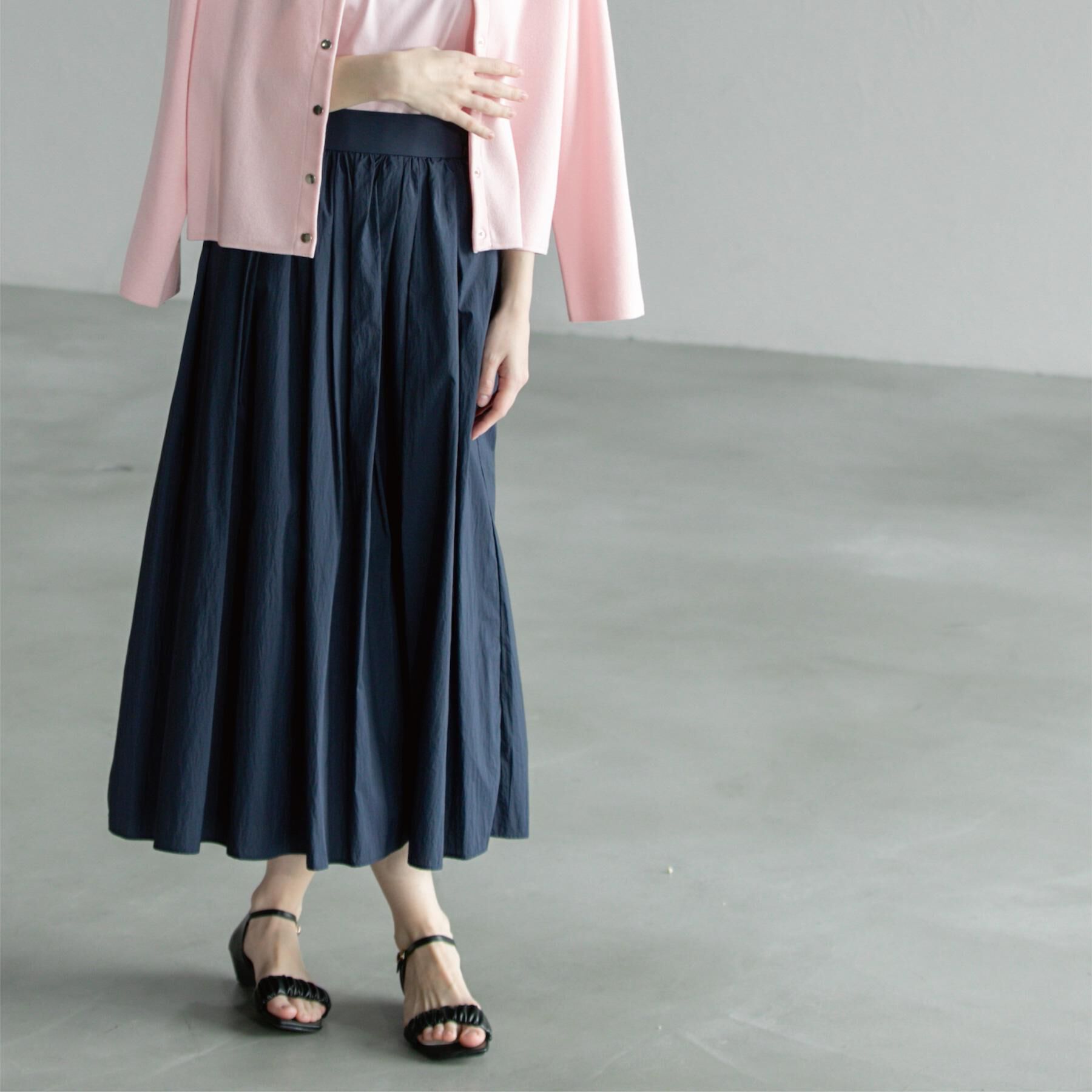 OPAQUE.CLIP「シアーヴィンテージイージーフレアスカート【洗濯機洗い可】」|スカート|ネイビー(094)
