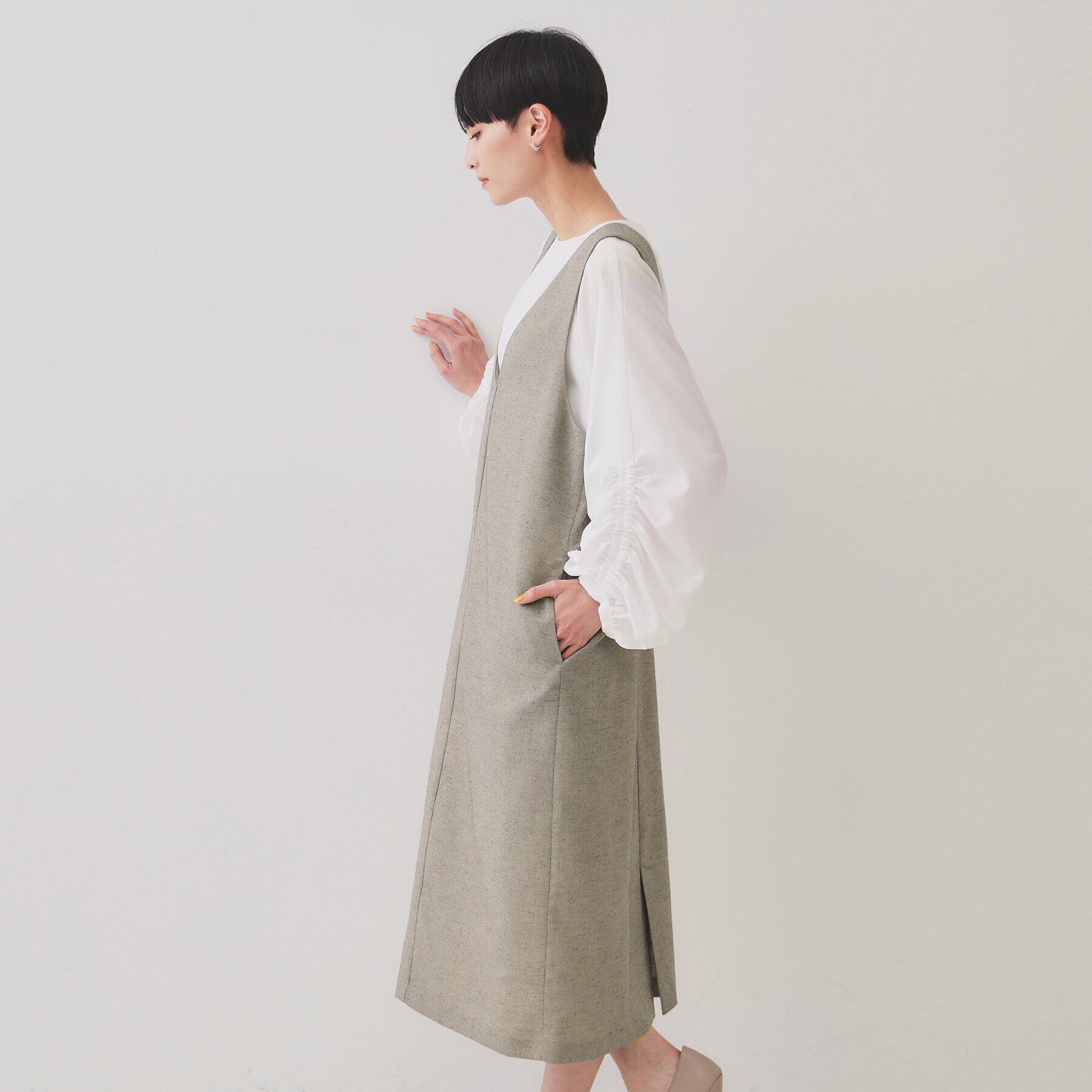 OPAQUE.CLIP「麻混ラメジャンパースカート【洗濯機洗い可】」|ワンピース|