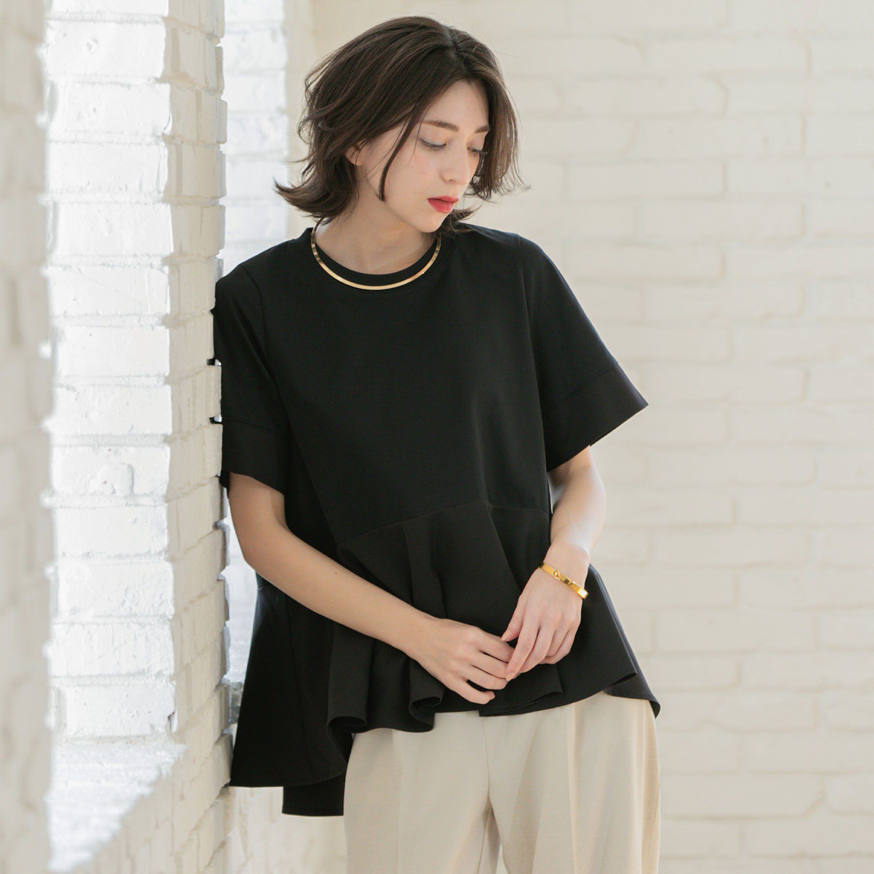 OPAQUE.CLIP「ペプラム切替ドッキングトップス【洗濯機洗い可】」|Tシャツ・カットソー|