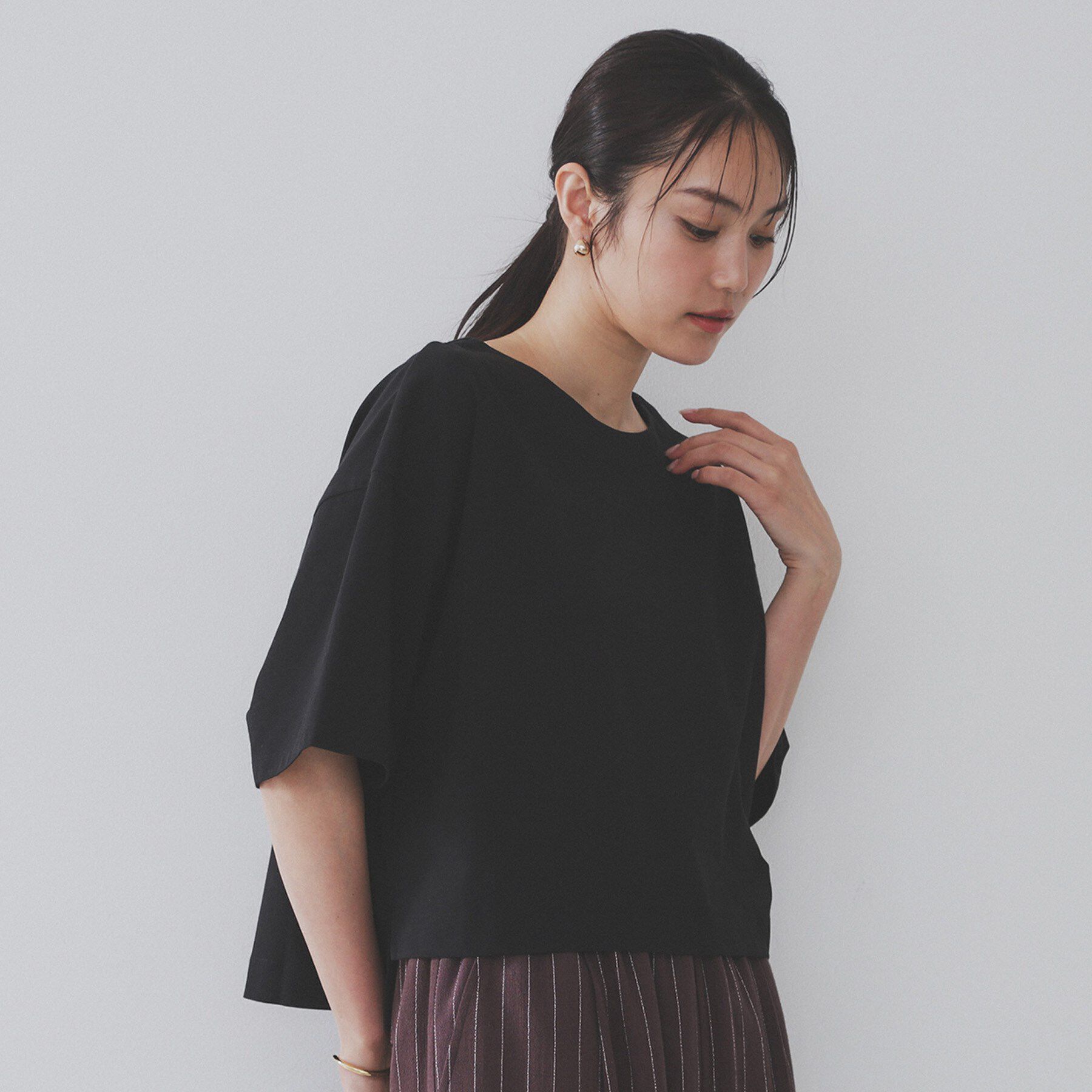 OPAQUE.CLIP「ボートネックショートTシャツ【洗濯機洗い可】」|Tシャツ・カットソー|