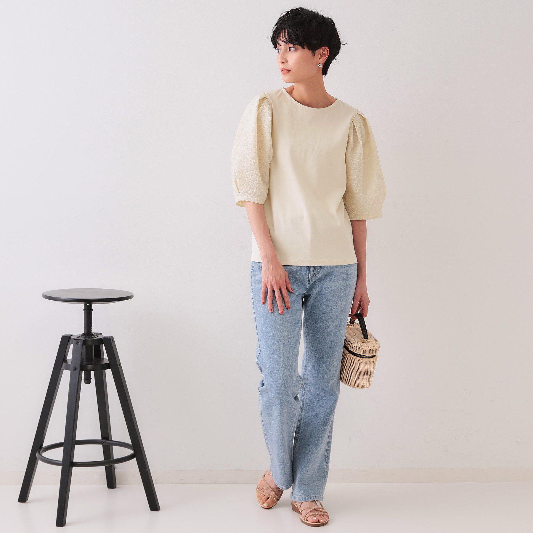 OPAQUE.CLIP「ふくれドッキングスリーブトップス【洗濯機洗い可】」|Tシャツ・カットソー|