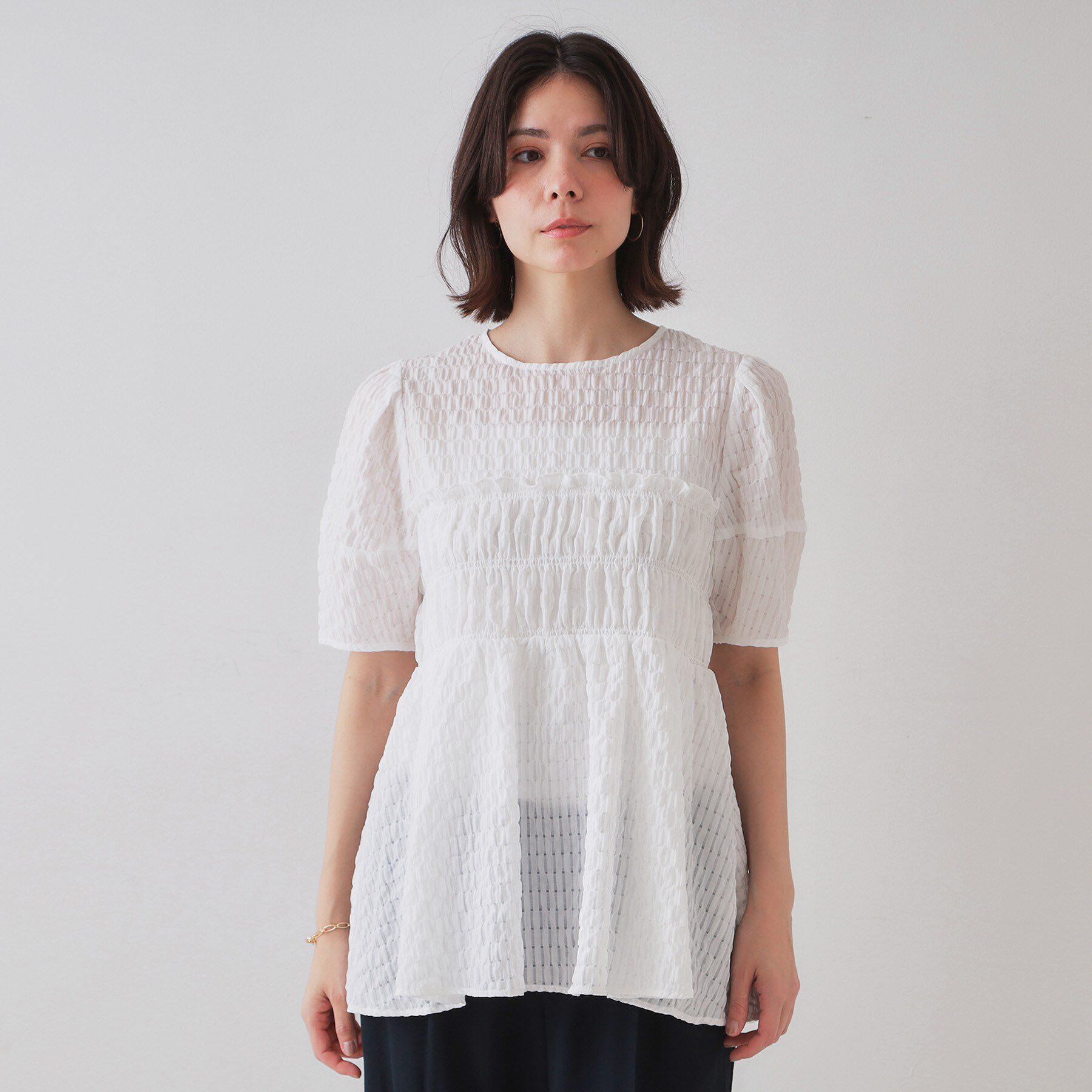 OPAQUE.CLIP「シャーリングペプラムブラウス【洗濯機洗い可】」|シャツ・ブラウス|
