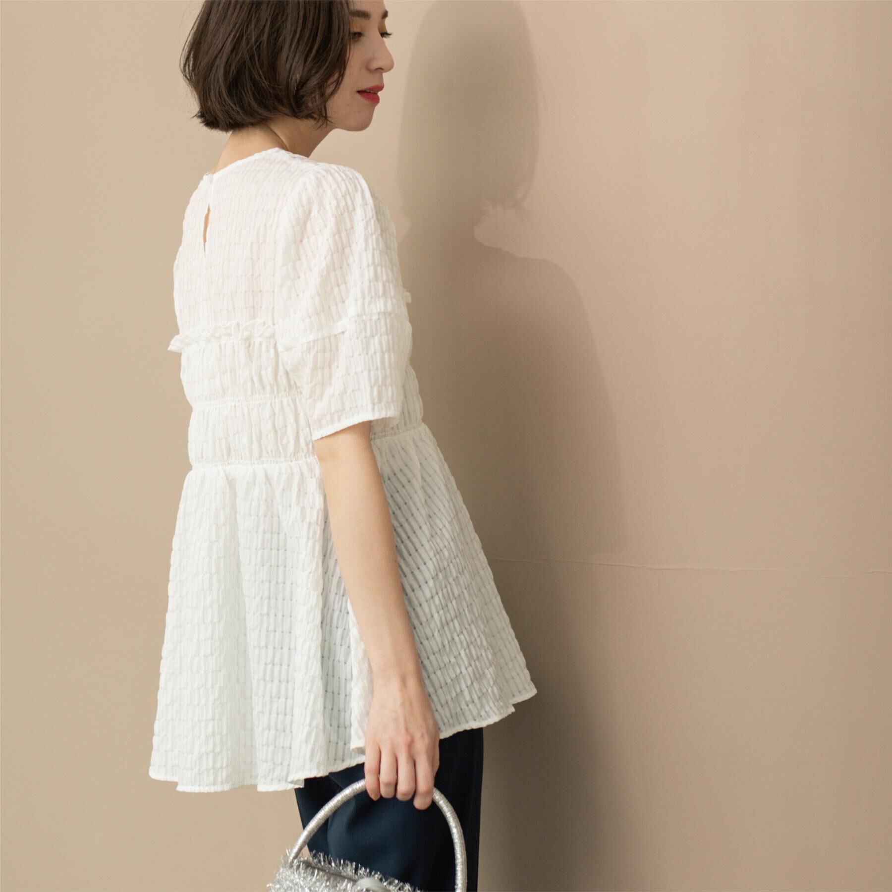 OPAQUE.CLIP「シャーリングペプラムブラウス【洗濯機洗い可】」|シャツ・ブラウス|