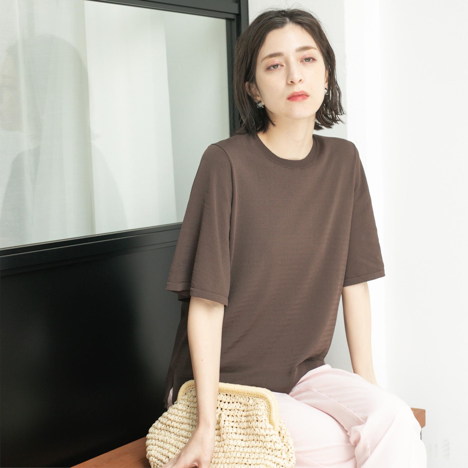 OPAQUE.CLIP「《6色展開/S-LLサイズ》フレアスリーブニット【UV/接触冷感/抗ピル/洗濯機洗い可】」|ニット・セーター|