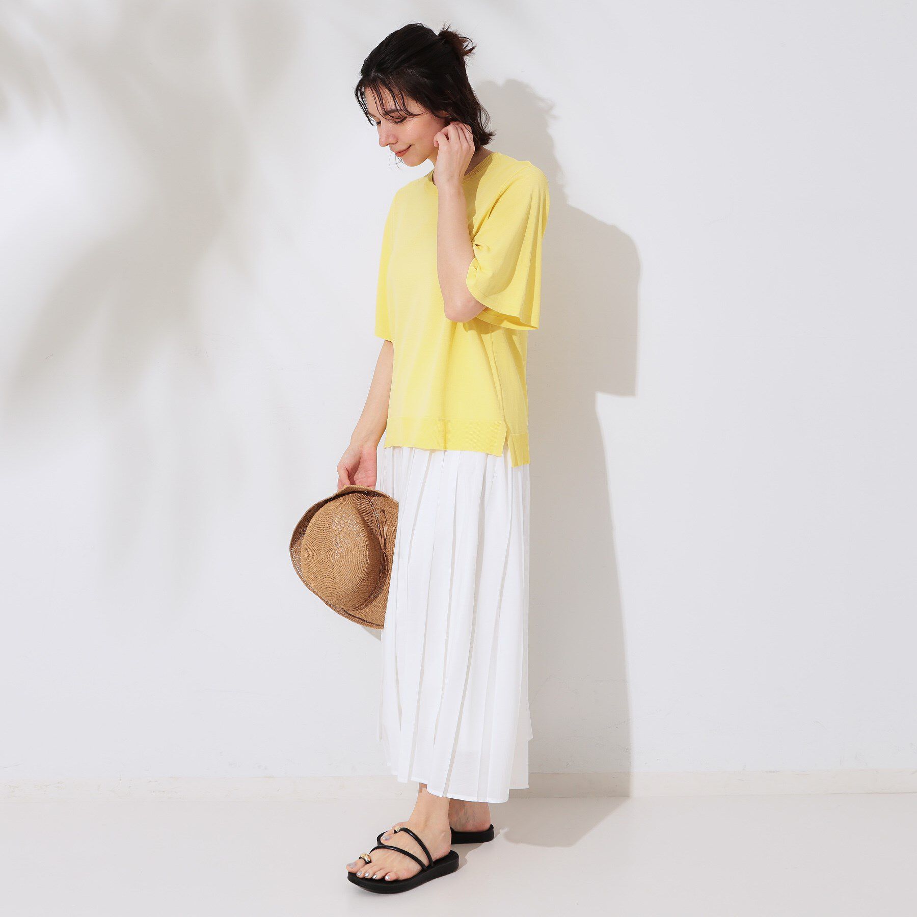 OPAQUE.CLIP「《6色展開/S-LLサイズ》フレアスリーブニット【UV/接触冷感/抗ピル/洗濯機洗い可】」|ニット・セーター|