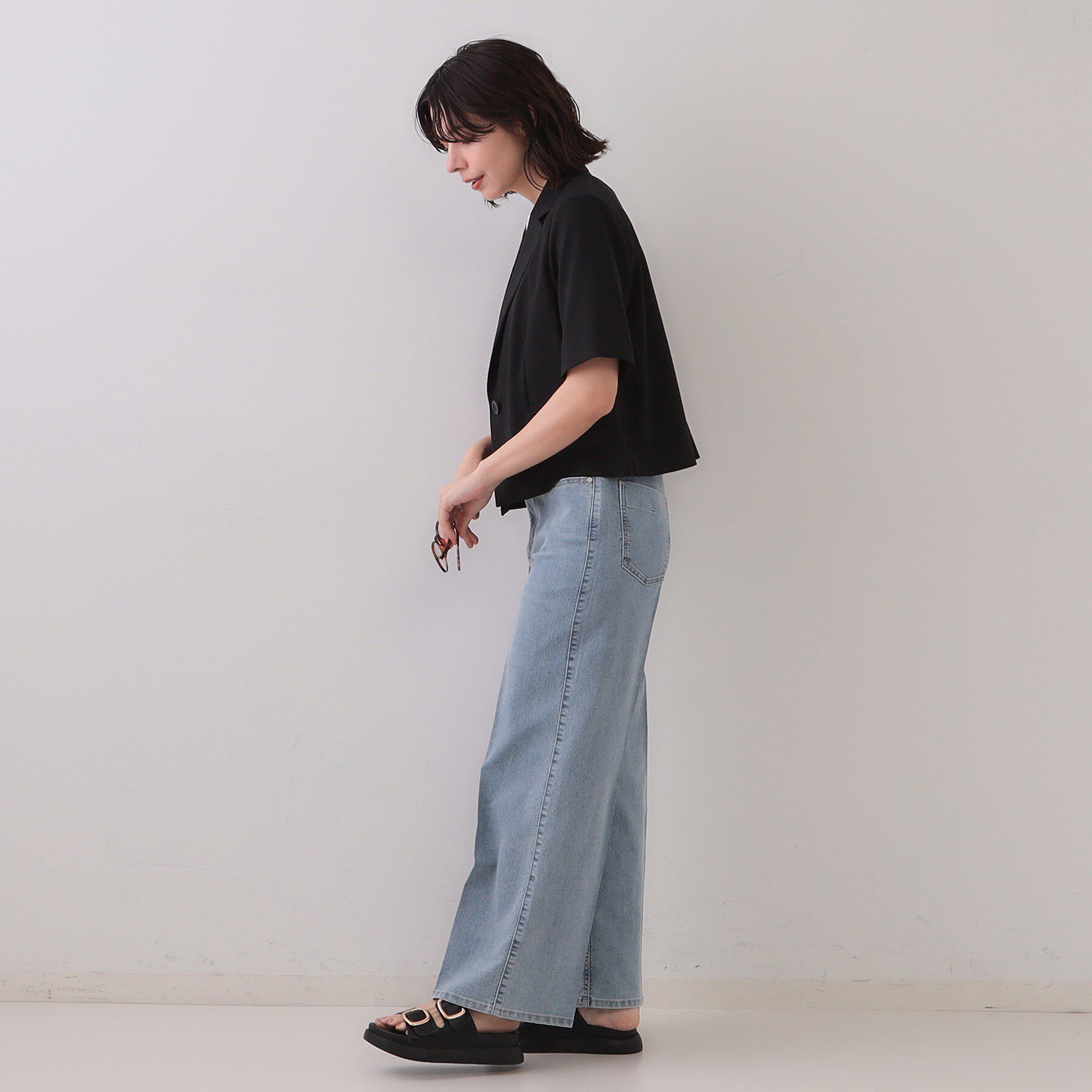 OPAQUE.CLIP「ストレッチリネンライクショートテーラードジャケット【UV/洗濯機洗い可/抗ピル】」|テーラードジャケット|