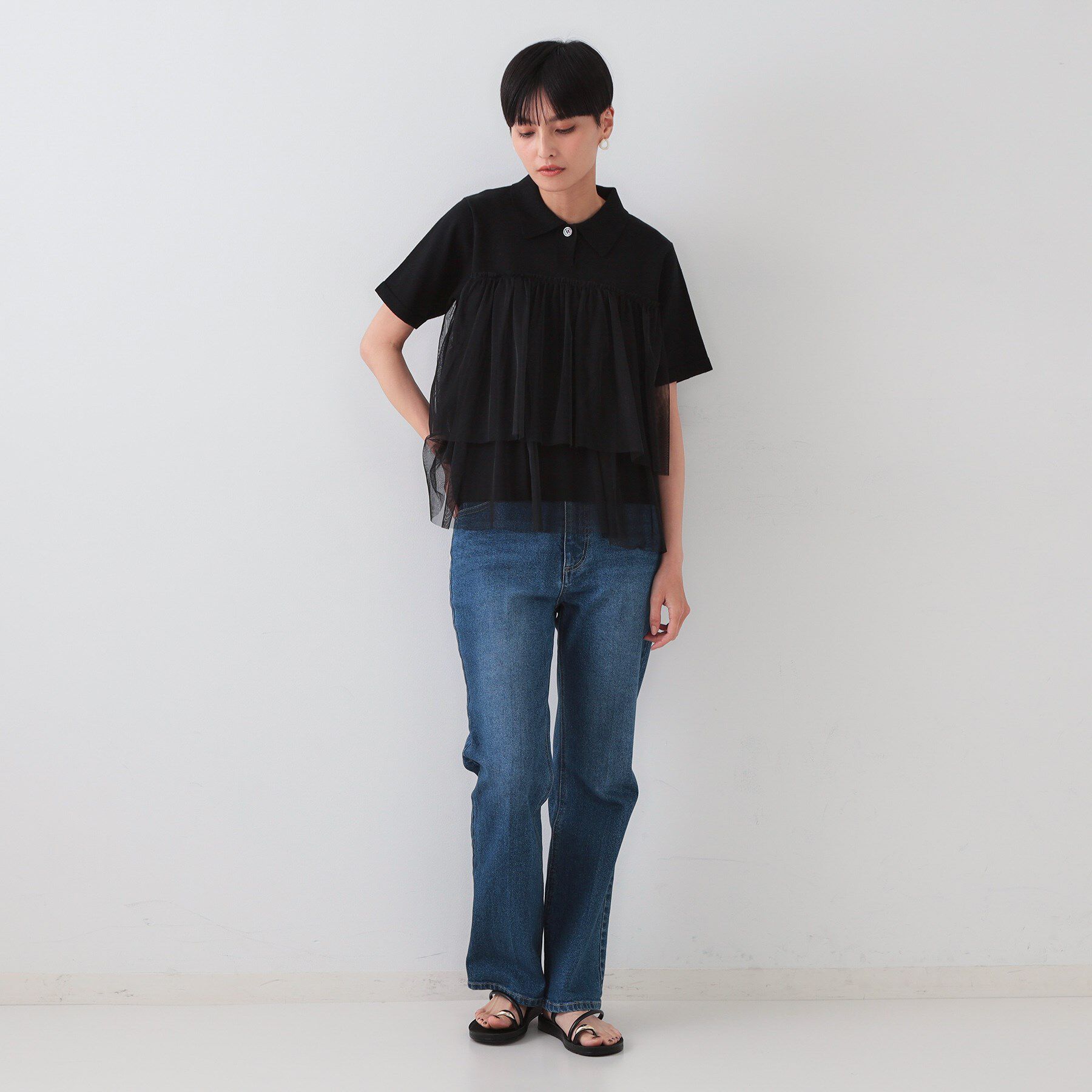 OPAQUE.CLIP「チュールティアードドッキングポロニット【洗濯機洗い可】」|ニット・セーター|