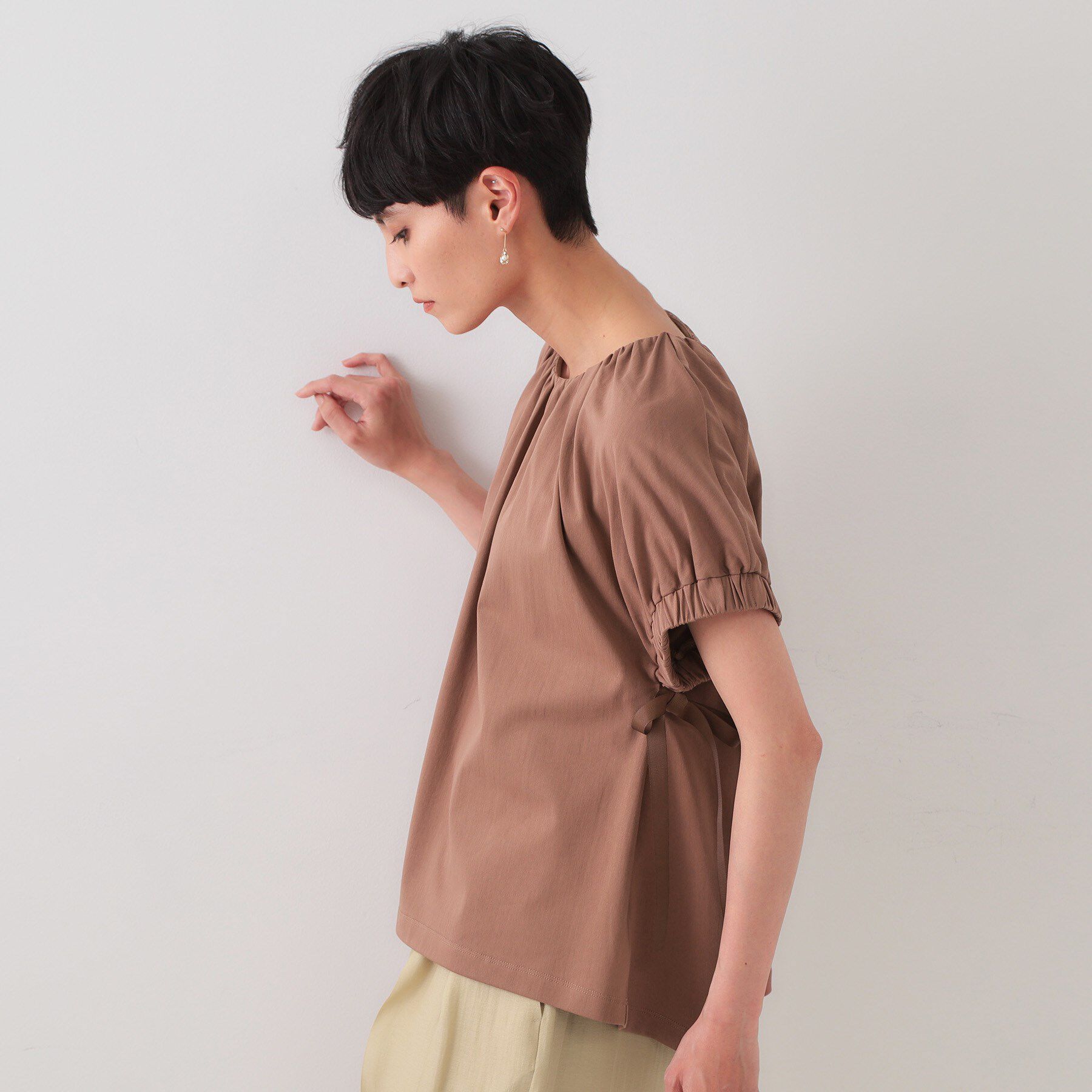 OPAQUE.CLIP「サイドリボンチュニックトップス【洗濯機洗い可】」|Tシャツ・カットソー|