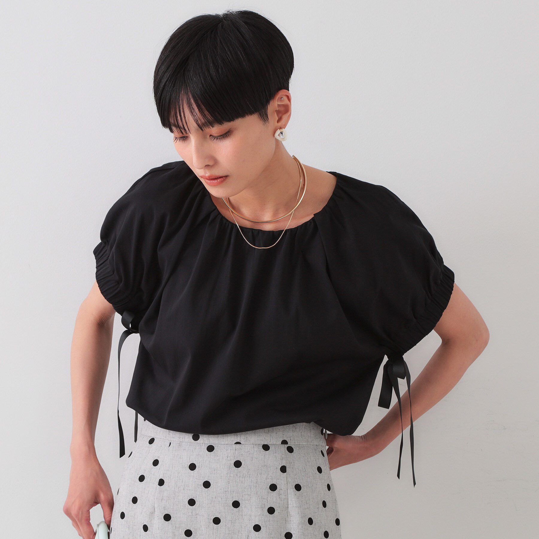 OPAQUE.CLIP「サイドリボンチュニックトップス【洗濯機洗い可】」|Tシャツ・カットソー|