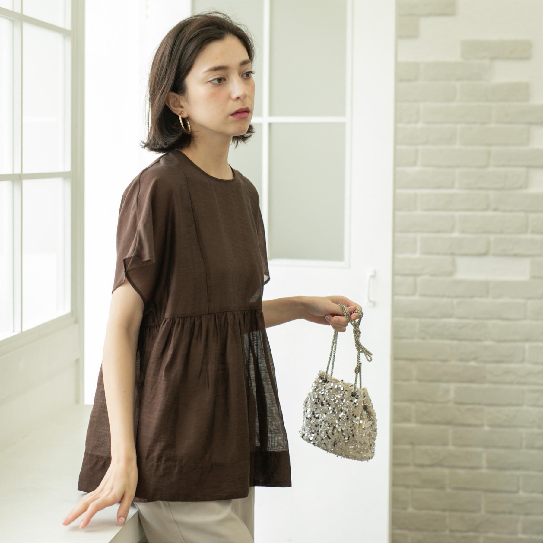 OPAQUE.CLIP「麻混シアーペプラムブラウス【洗濯機洗い可】」|シャツ・ブラウス|