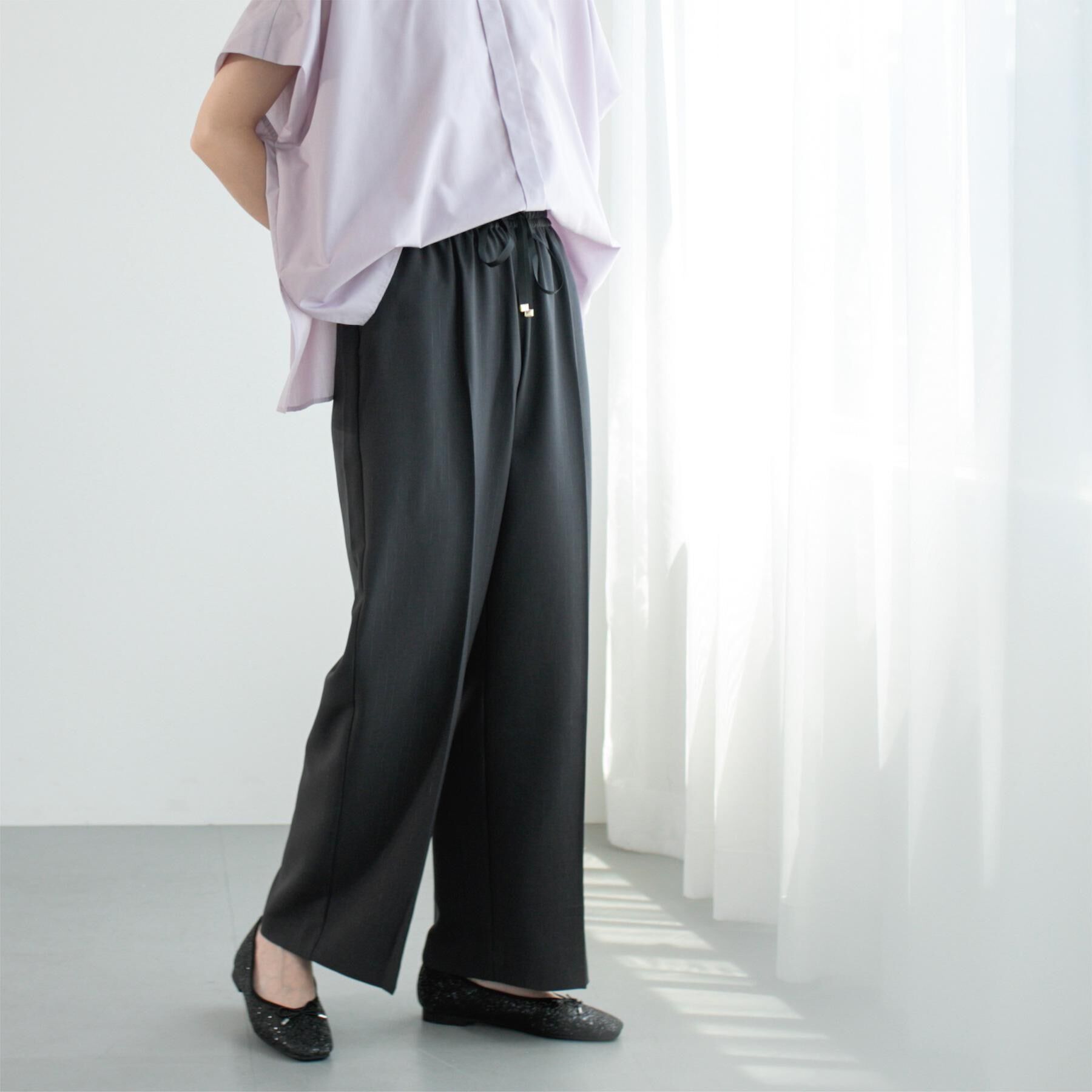 OPAQUE.CLIP「ラメストライプイージーワイドパンツ/セットアップ可【洗濯機洗い可/防シワ/吸水速乾】」|その他|