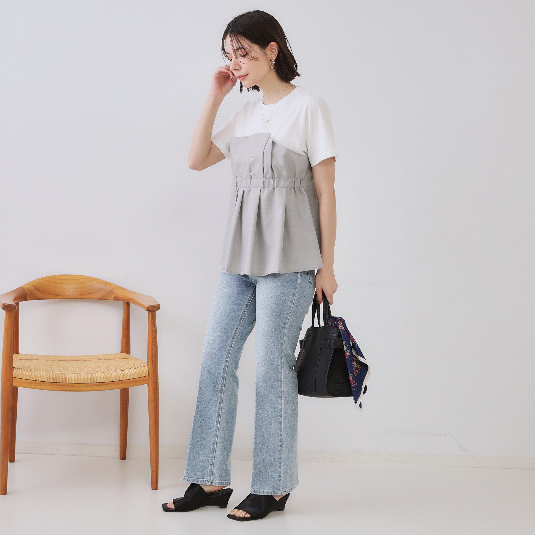 OPAQUE.CLIP「タックビスチェドッキングカットソー【洗濯機洗い可】」|Tシャツ・カットソー|