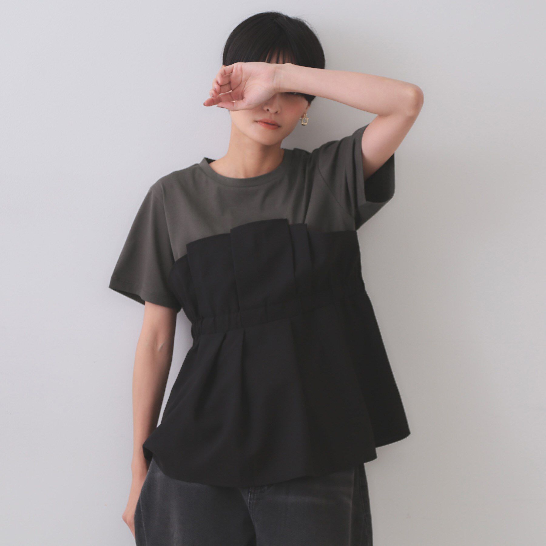 OPAQUE.CLIP「タックビスチェドッキングカットソー【洗濯機洗い可】」|Tシャツ・カットソー|ブラック(519)