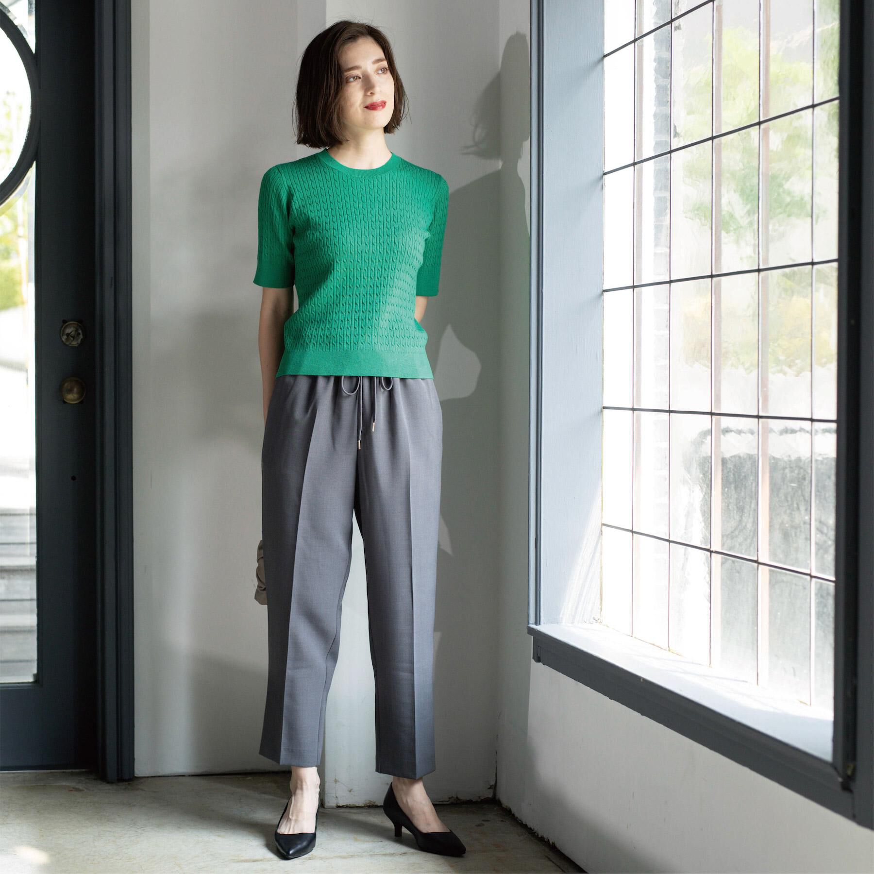 OPAQUE.CLIP「ケーブルハーフスリーブニット【UVケア/洗濯機OK】《6col/S～LL》」|ニット・セーター|