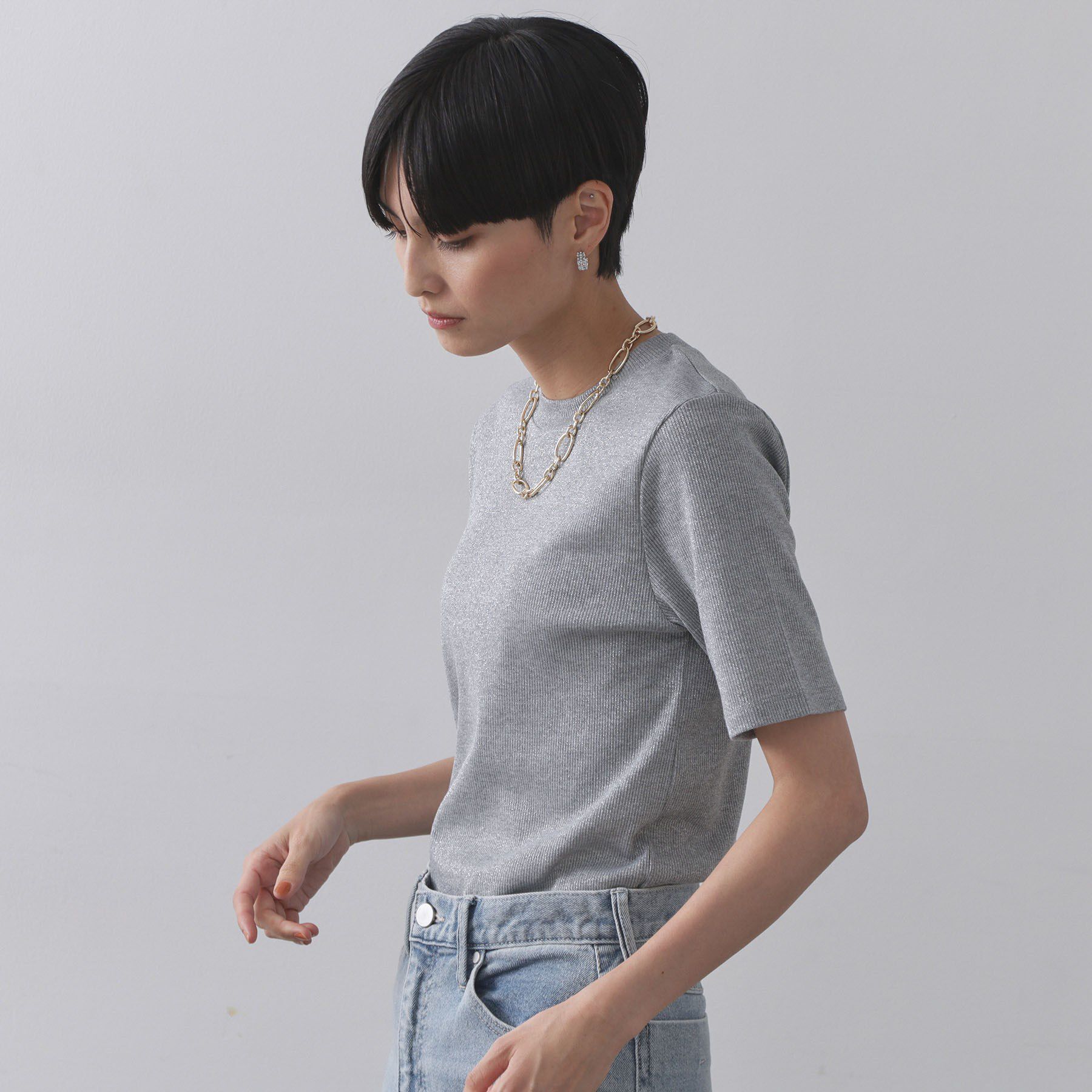 OPAQUE.CLIP「ラメリブカットソー【洗濯機洗い可】」|Tシャツ・カットソー|